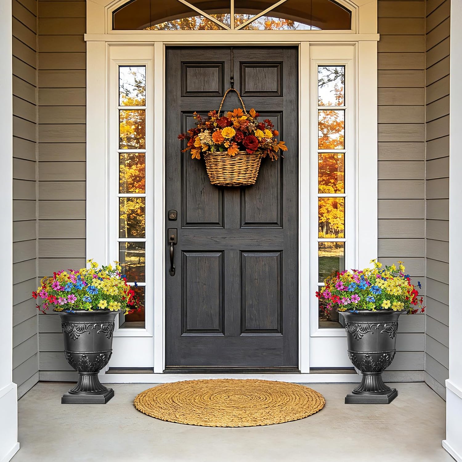 VeriNatural Classic Traditional Plastic Urn Planter – 15"x13", Indoor/Outdoor Flower Pot, Single or Set of 2 for Porch Decor