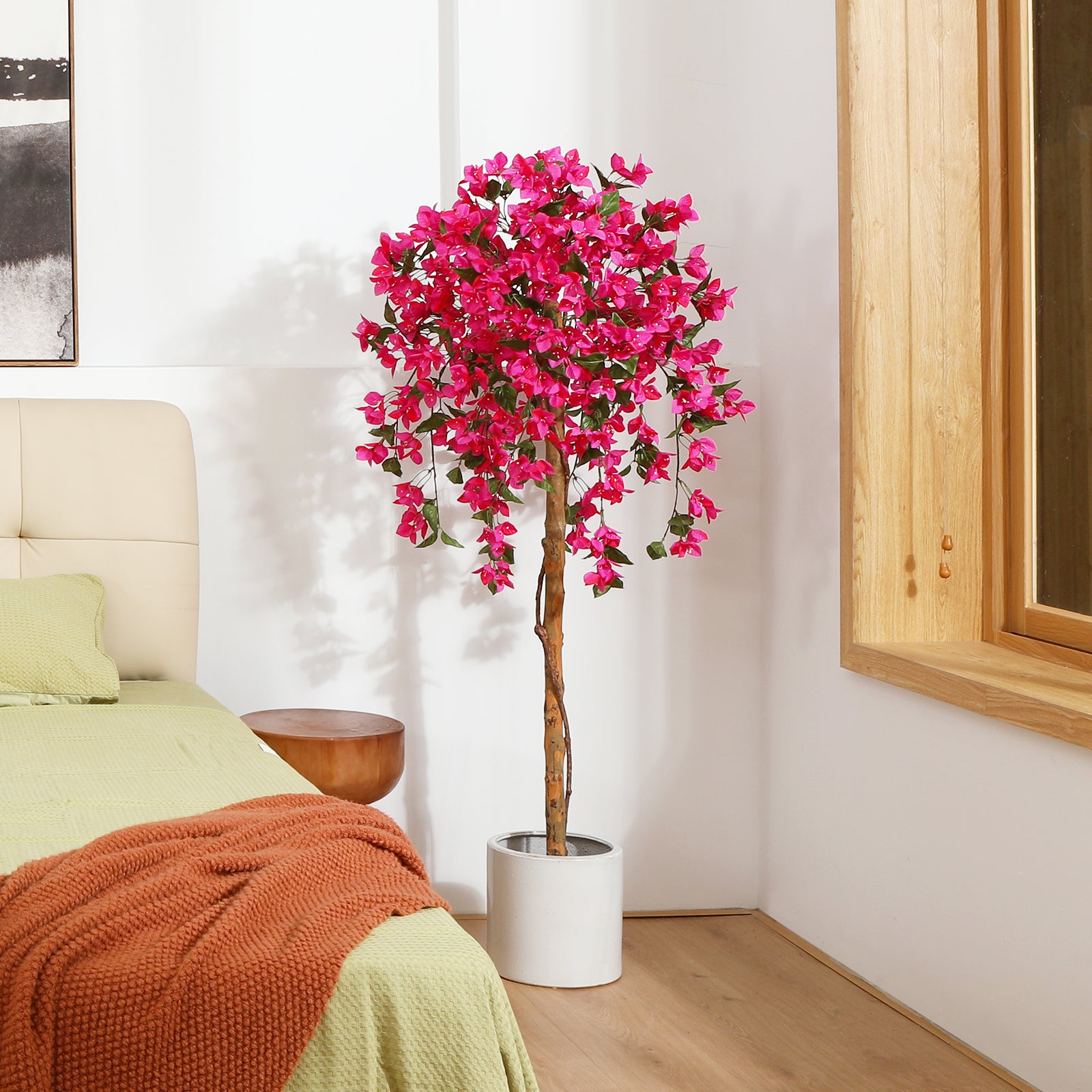 VeriNatural 4/5FT Pink Silk Bougainvillea Tree Realistic Faux Plant for Indoor & Outdoor Decor Artificial Tree with Stand