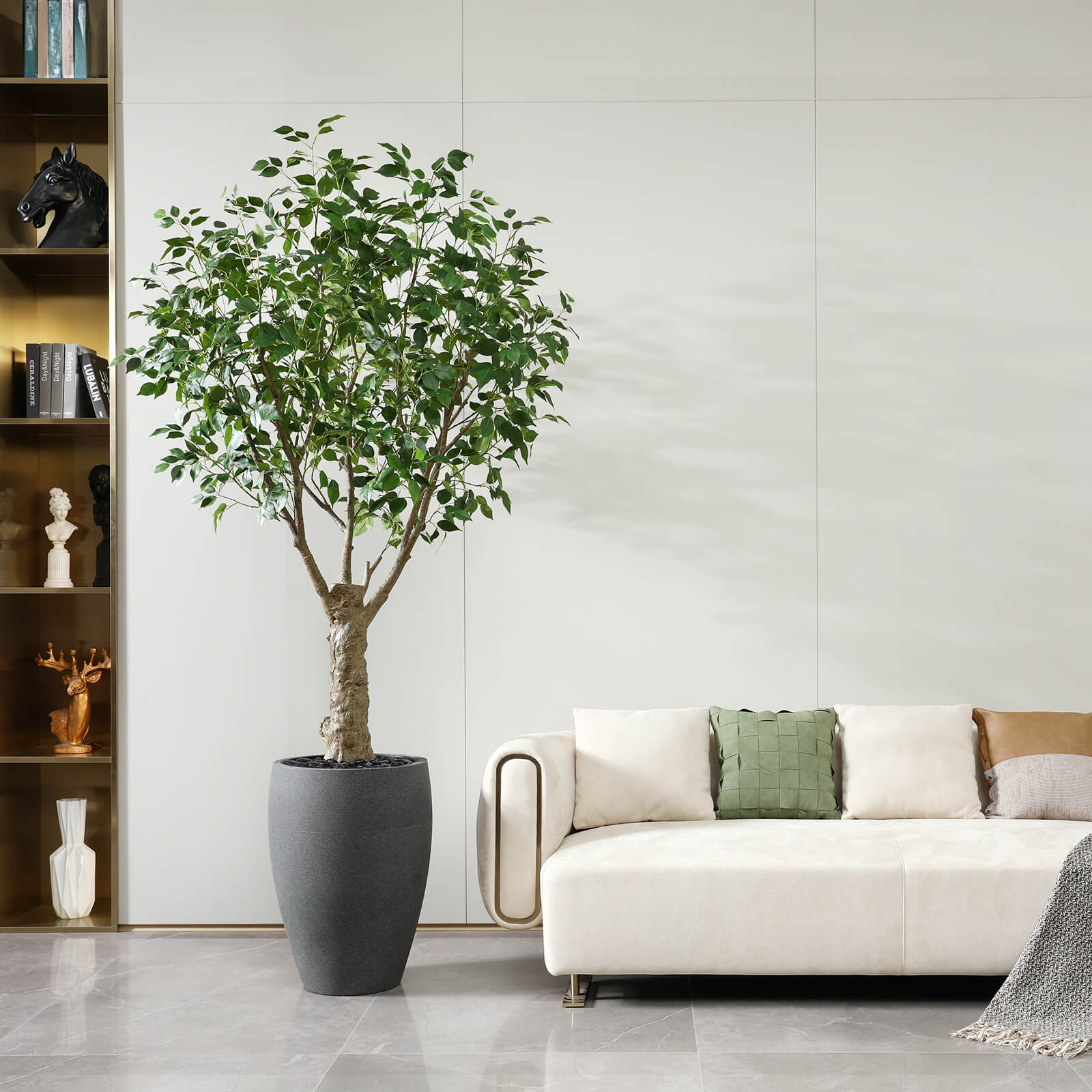 VeriNatural 8FT Artificial Ficus Tree with Gray Cylinder Planter for Indoor & Outdoor