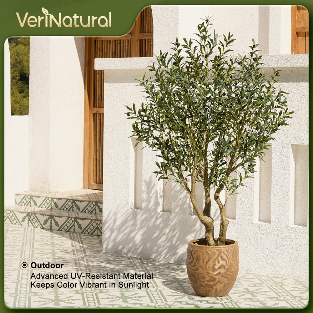 VeriNatural 6/7/8FT UV Resistant Artificial Olive Tree with Black Planter for Indoor & Outdoor (VN138)