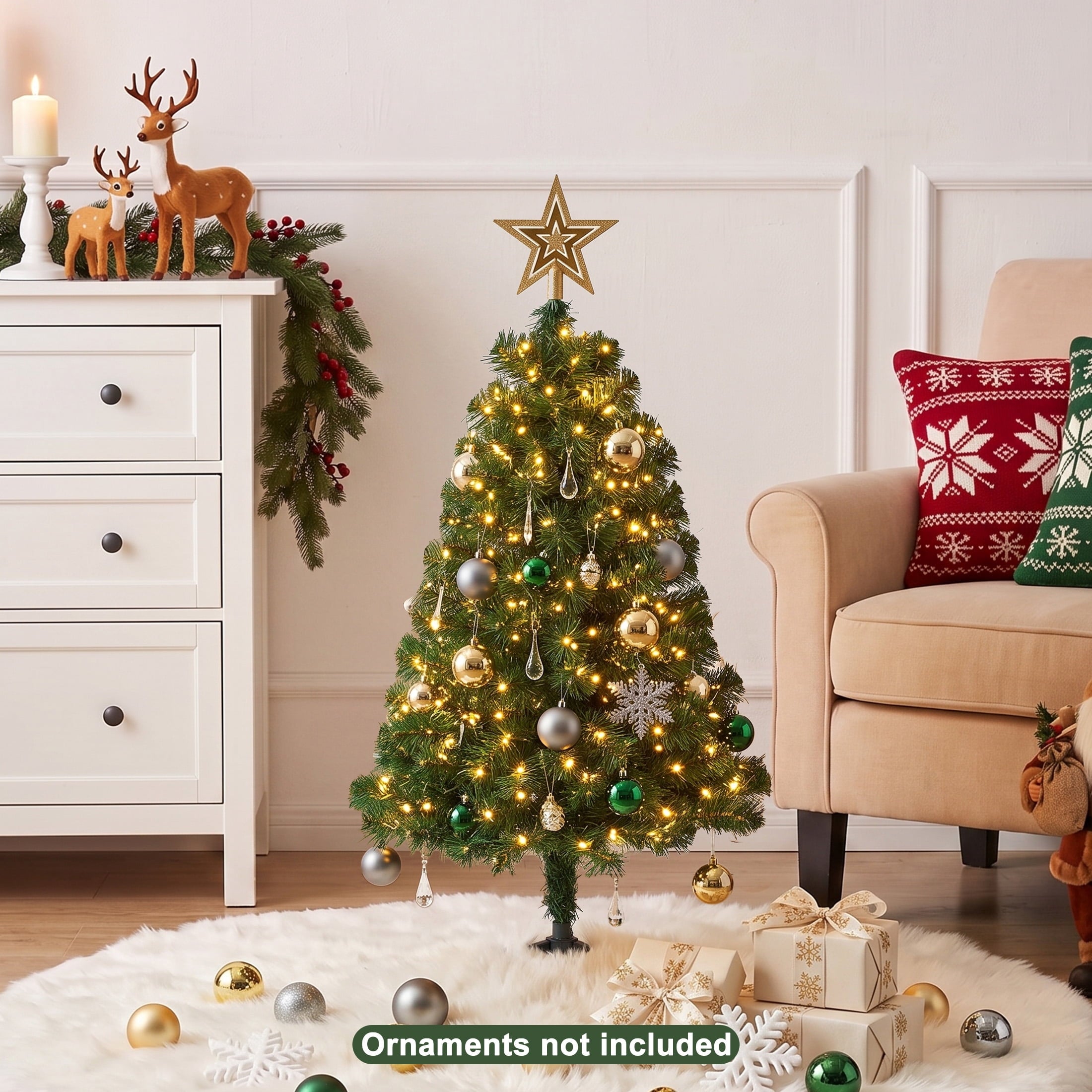 DR.Planzen 3ft Mini Tabletop Christmas Tree - Small Artificial Xmas Tree with 160 Branches and Gold Star Topper, Compact Holiday Decoration for Home Office Apartment Indoor Desk Decor