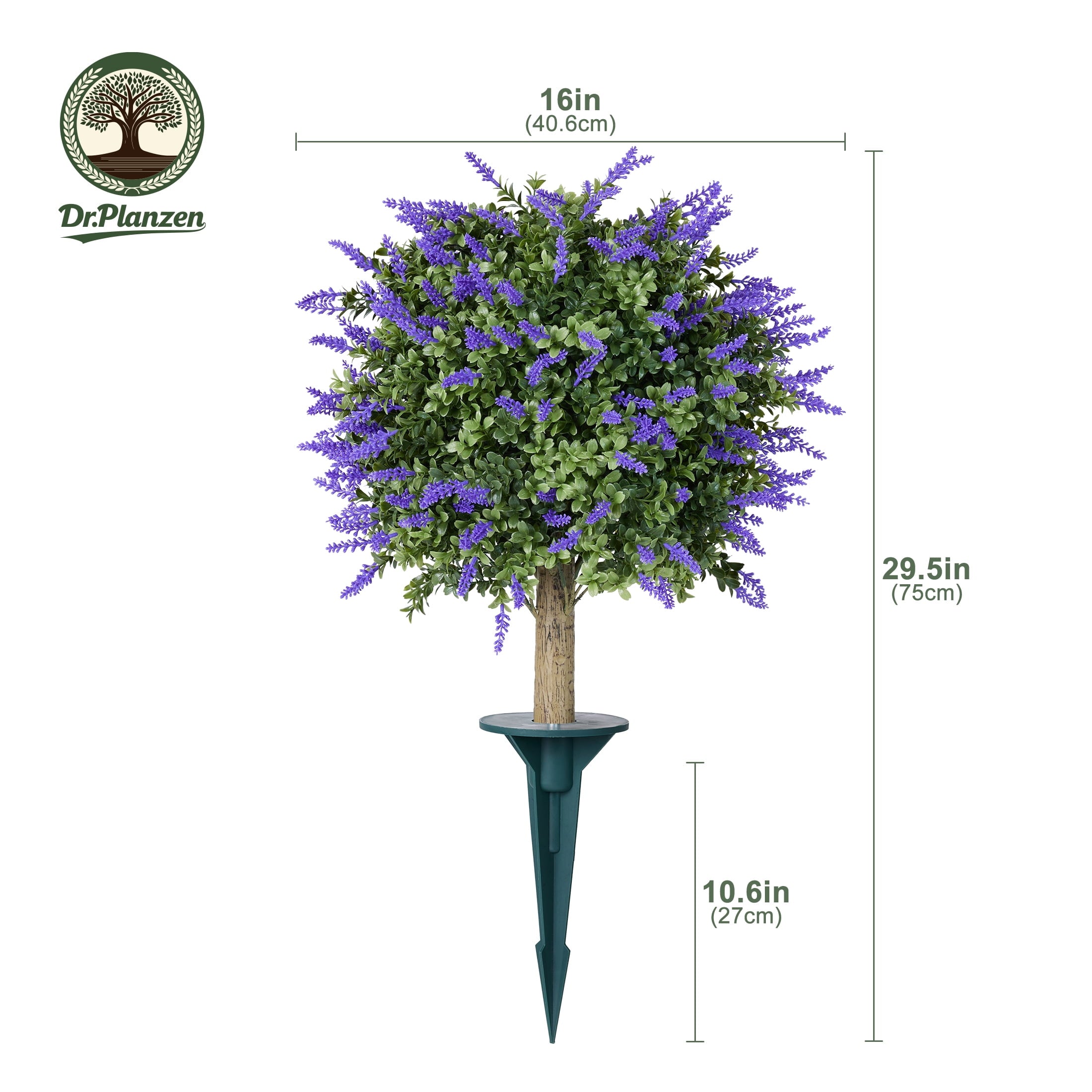 DR.Planzen 2 Pack 16'' Artificial Lavender Boxwood Topiary Ball Plant, Fake Scented Flowering Shrub with Ground Spike, UV Resistant Faux Outdoor Decor for Garden Porch Patio