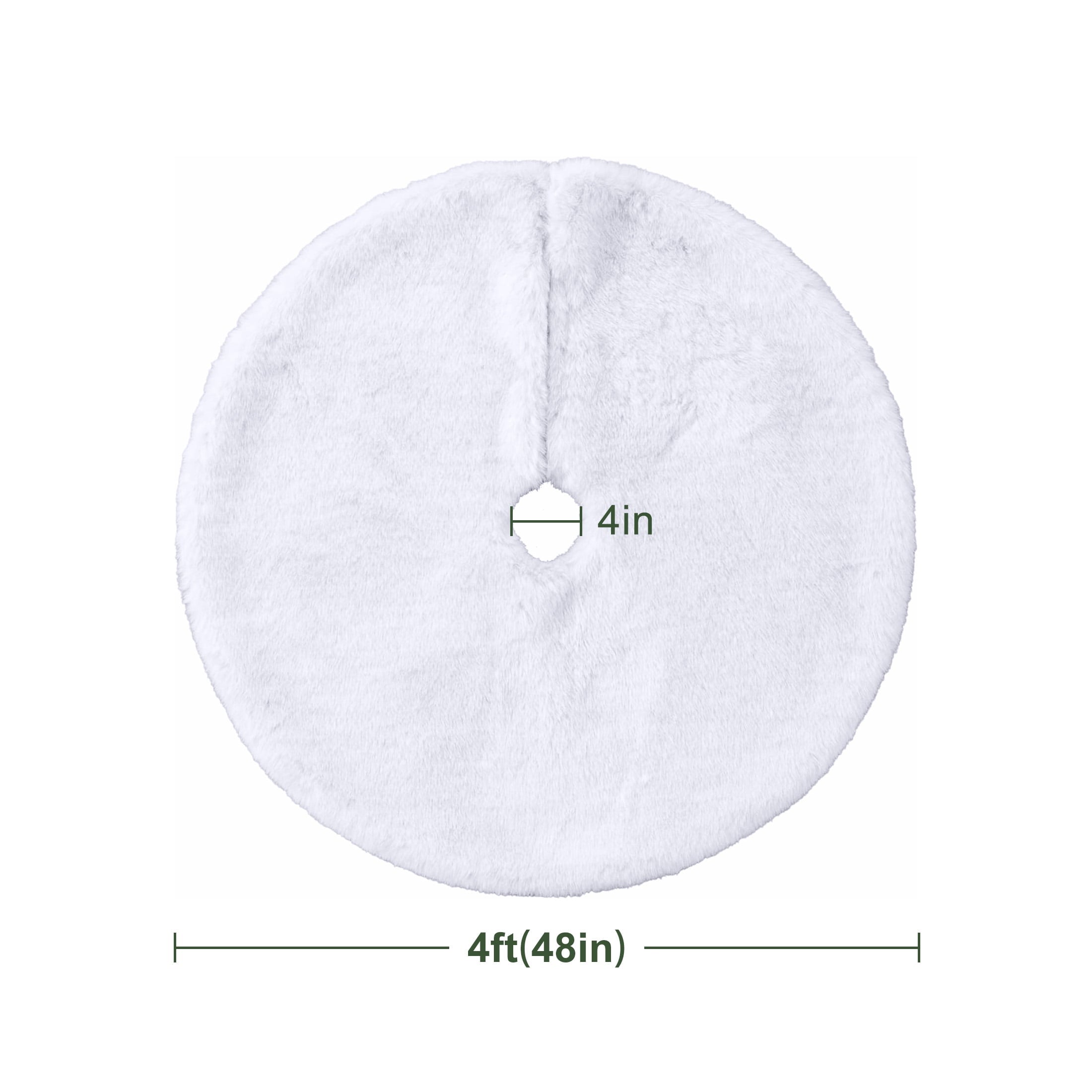 DR.Planzen 48-Inch White Flocked Christmas Tree Skirt, Soft Fuzzy Snowflake Holiday Mat with Hook & Loop Fasteners, Winter Wonderland Floor Cover for Indoor Xmas Decor