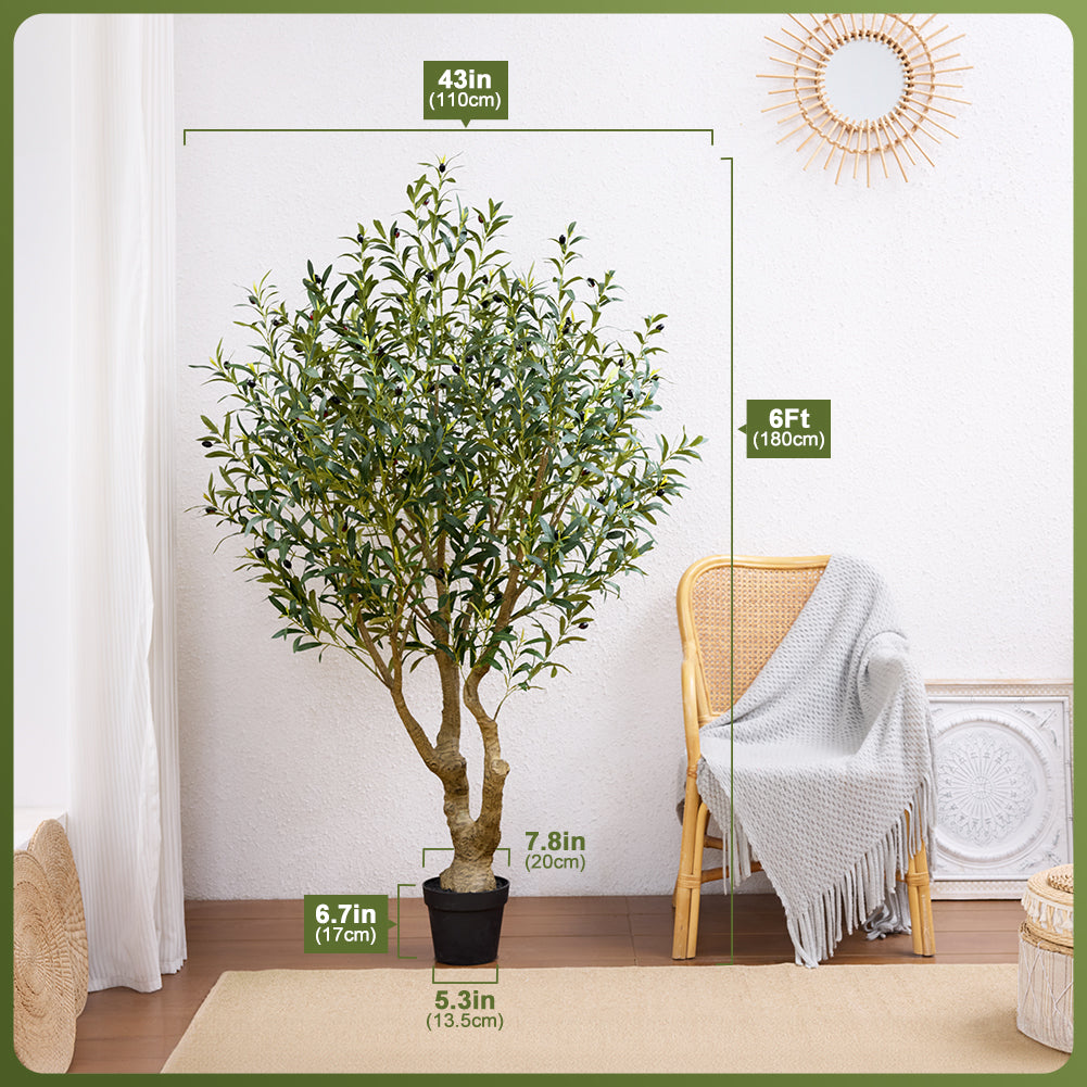VeriNatural 6/7/8FT UV Resistant Artificial Olive Tree with Black Planter for Indoor & Outdoor (VN138)