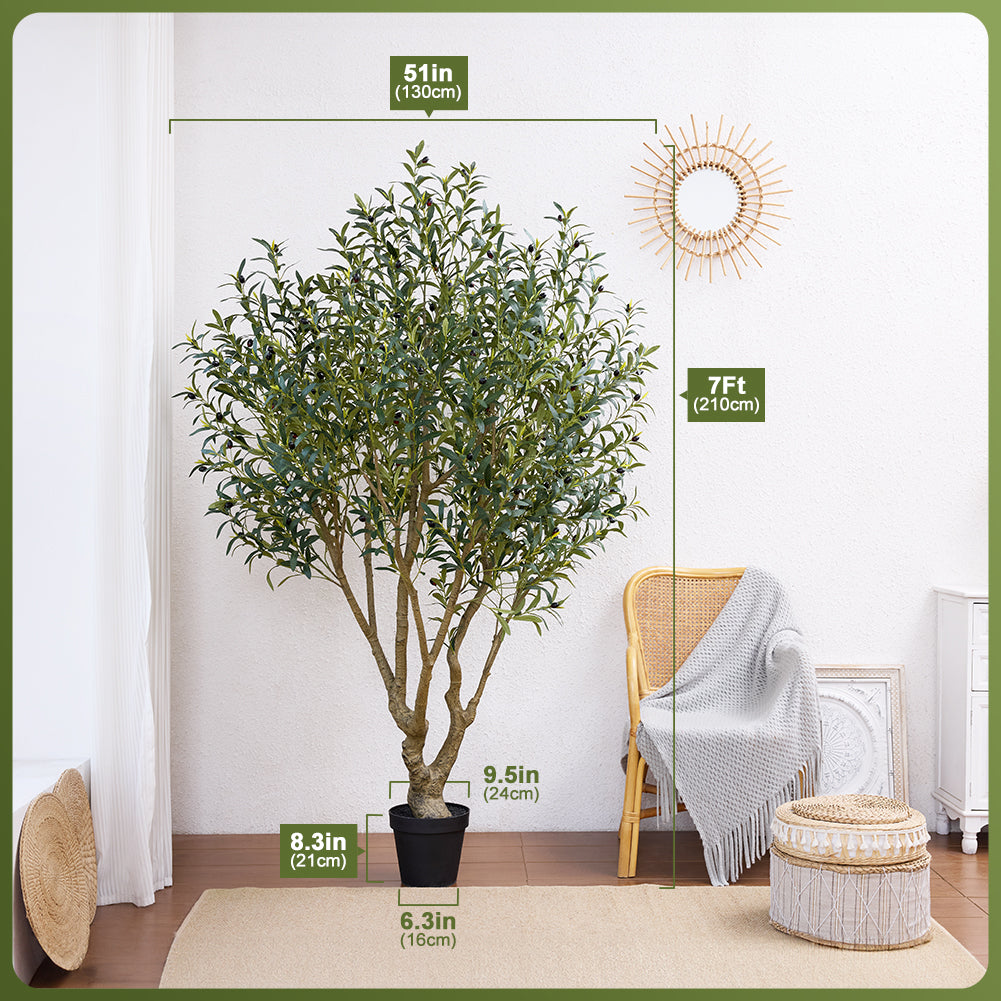 VeriNatural 6/7/8FT UV Resistant Artificial Olive Tree with Black Planter for Indoor & Outdoor (VN138)