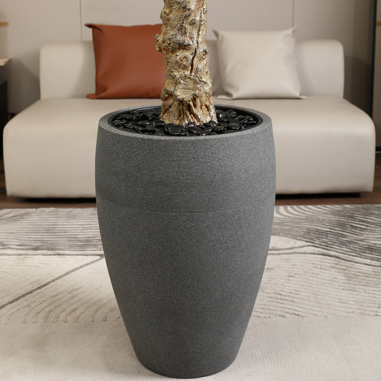 VeriNatural 8FT Artificial Ficus Tree with Gray Cylinder Planter for Indoor & Outdoor
