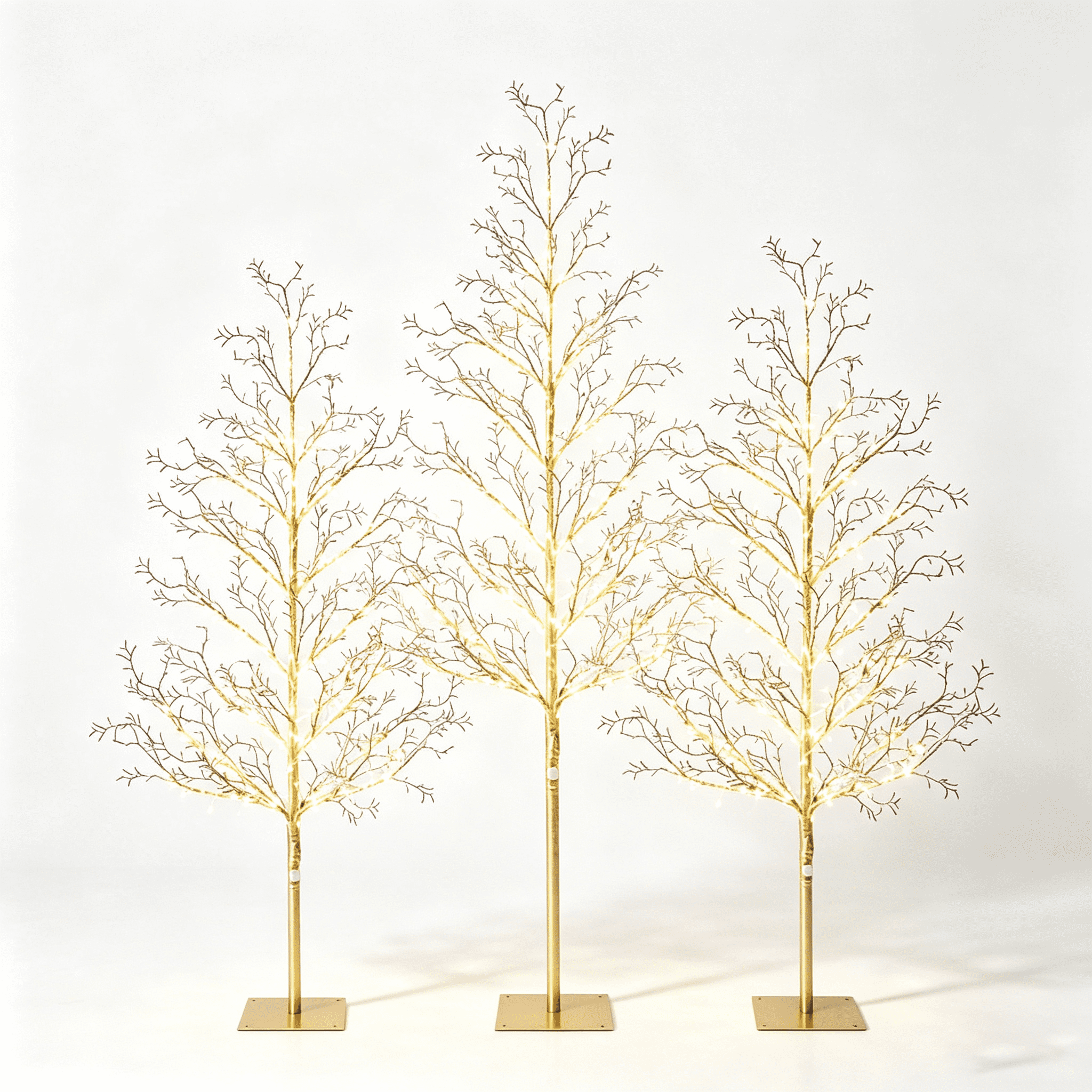 DR.Planzen 4FT/5FT/6FT Pre-Lit Ice Crystal Christmas Tree Set, Golden Warm White LED Lighted Trees with Breathing Flash, Indoor & Outdoor Holiday Decor