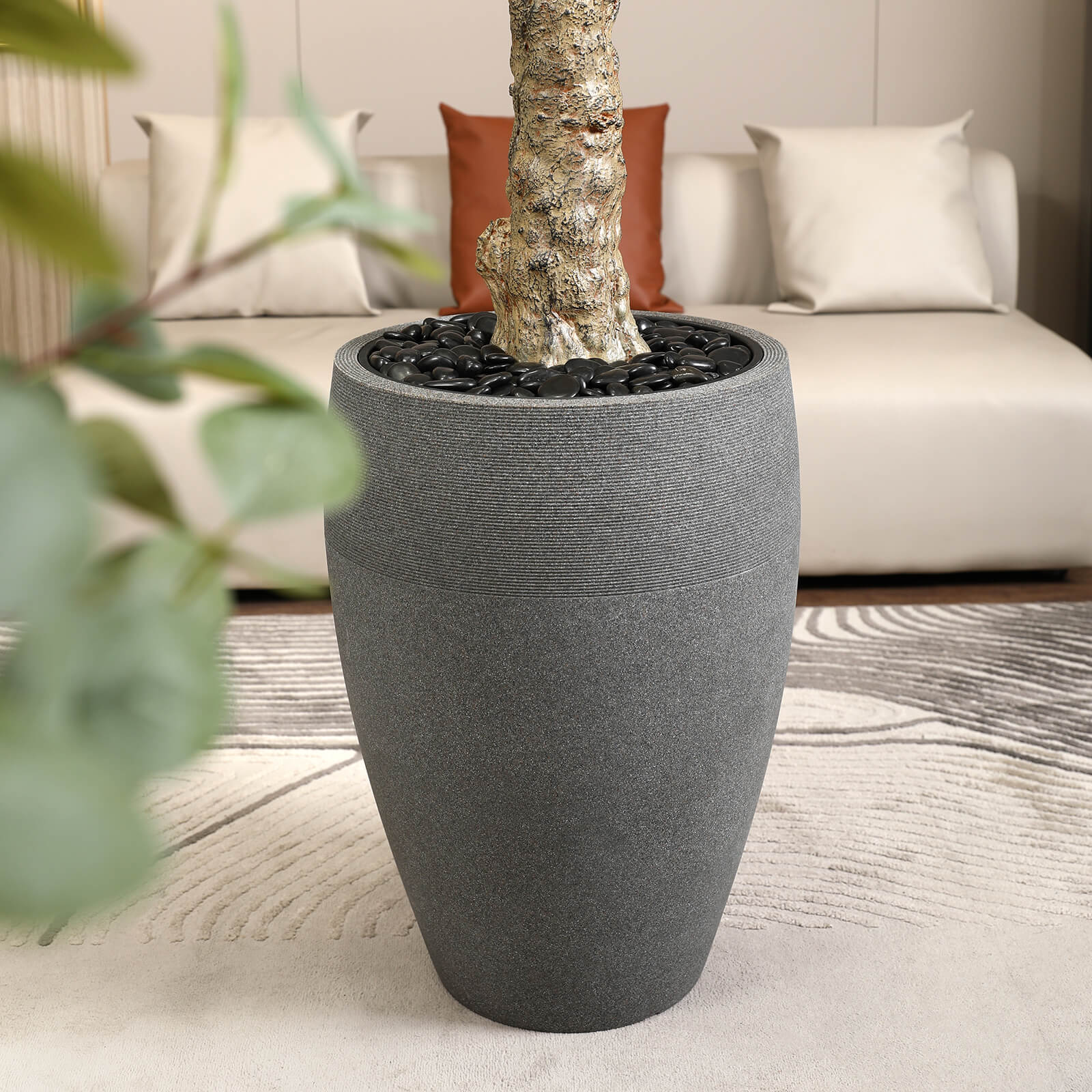 VeriNatural 8FT Artificial Eucalyptus with Gray Cylinder Planter for Indoor & Outdoor