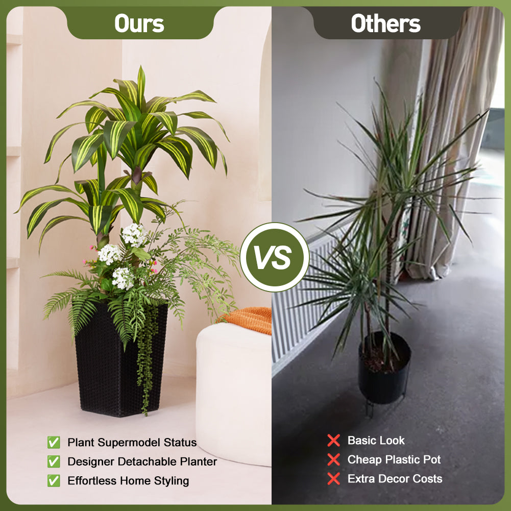 VeriNatural 4FT Mixed Fern and Dracaena Artificial Plants with Black Taper Planter for Indoor & Outdoor (1/2-Pack)(VN151)