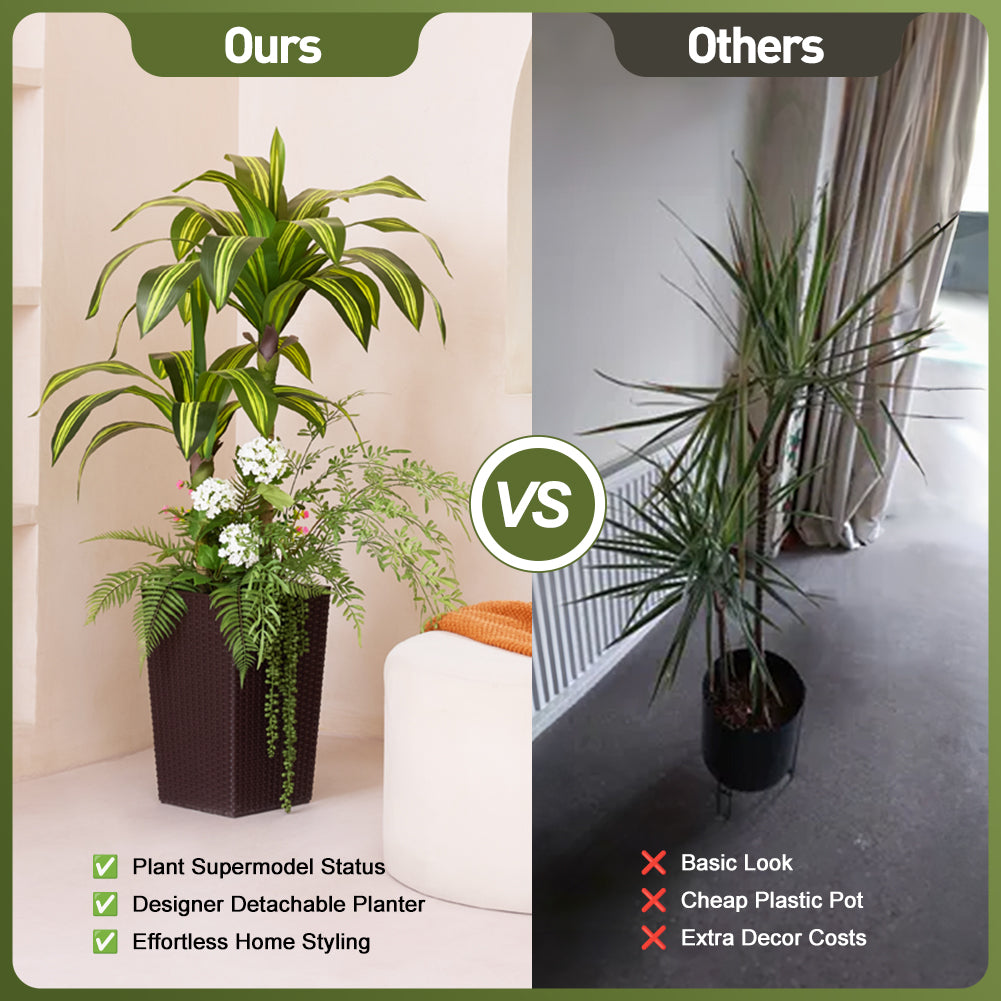 VeriNatural 4FT Mixed Fern and Dracaena Artificial Plants with Black Taper Planter for Indoor & Outdoor (1/2-Pack)(VN151)