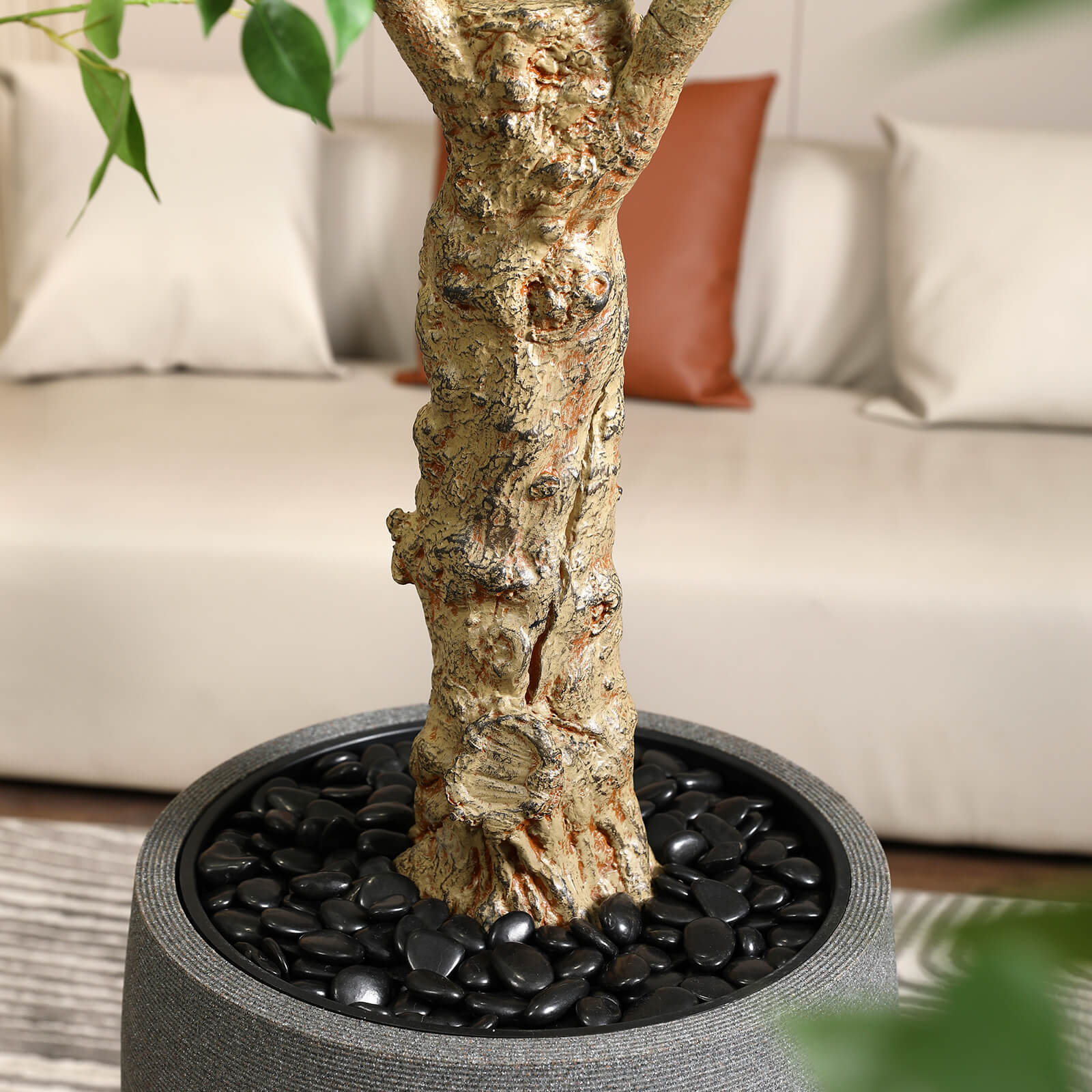 VeriNatural 8FT Artificial Ficus Tree with Gray Cylinder Planter for Indoor & Outdoor