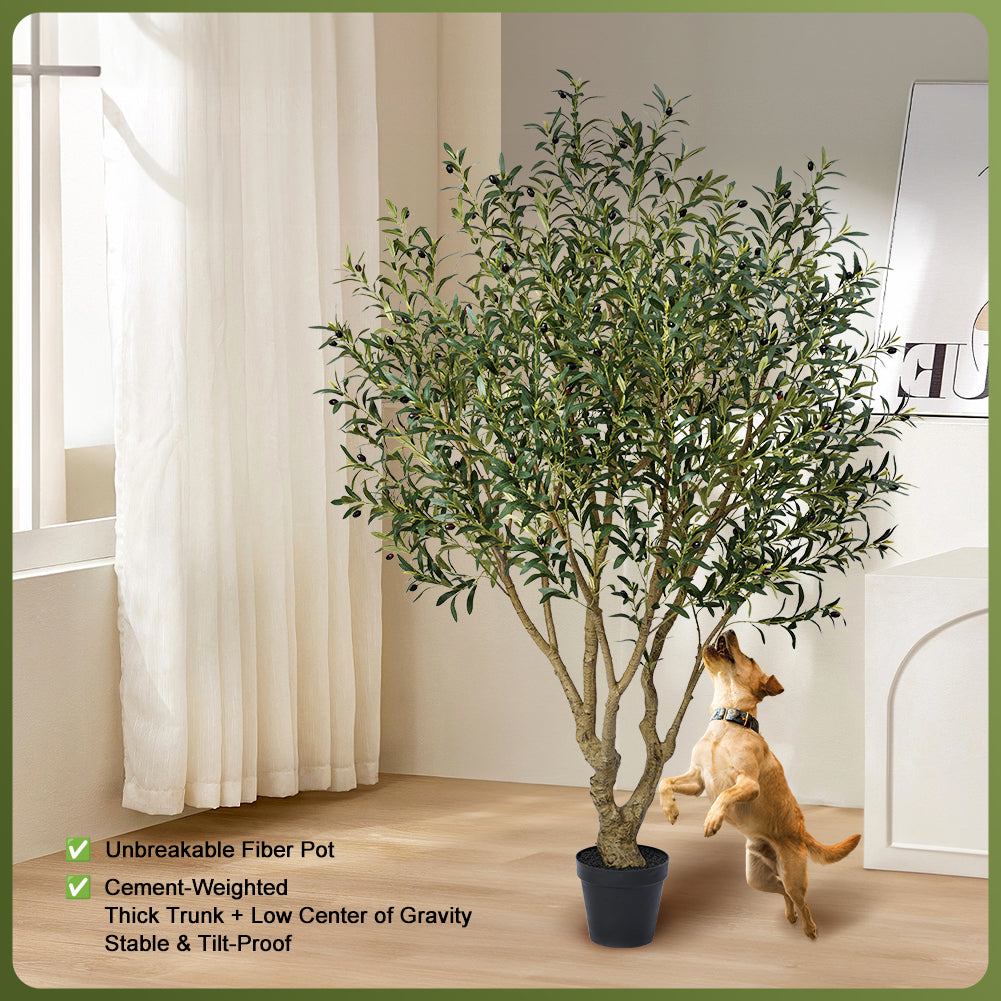 VeriNatural 6/7/8FT UV Resistant Artificial Olive Tree with Black Planter for Indoor & Outdoor (VN138)
