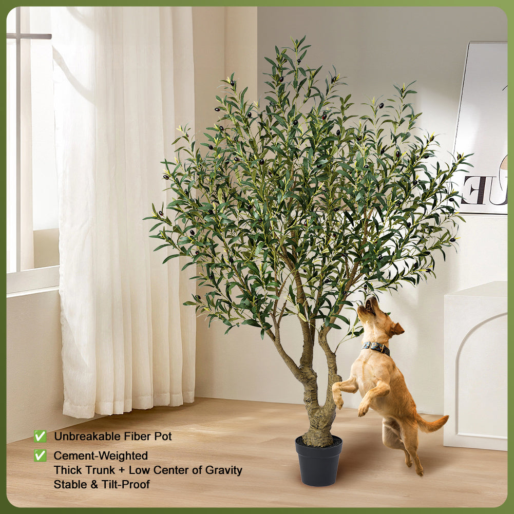 VeriNatural 6/7/8FT UV Resistant Artificial Olive Tree with Black Planter for Indoor & Outdoor (VN138)