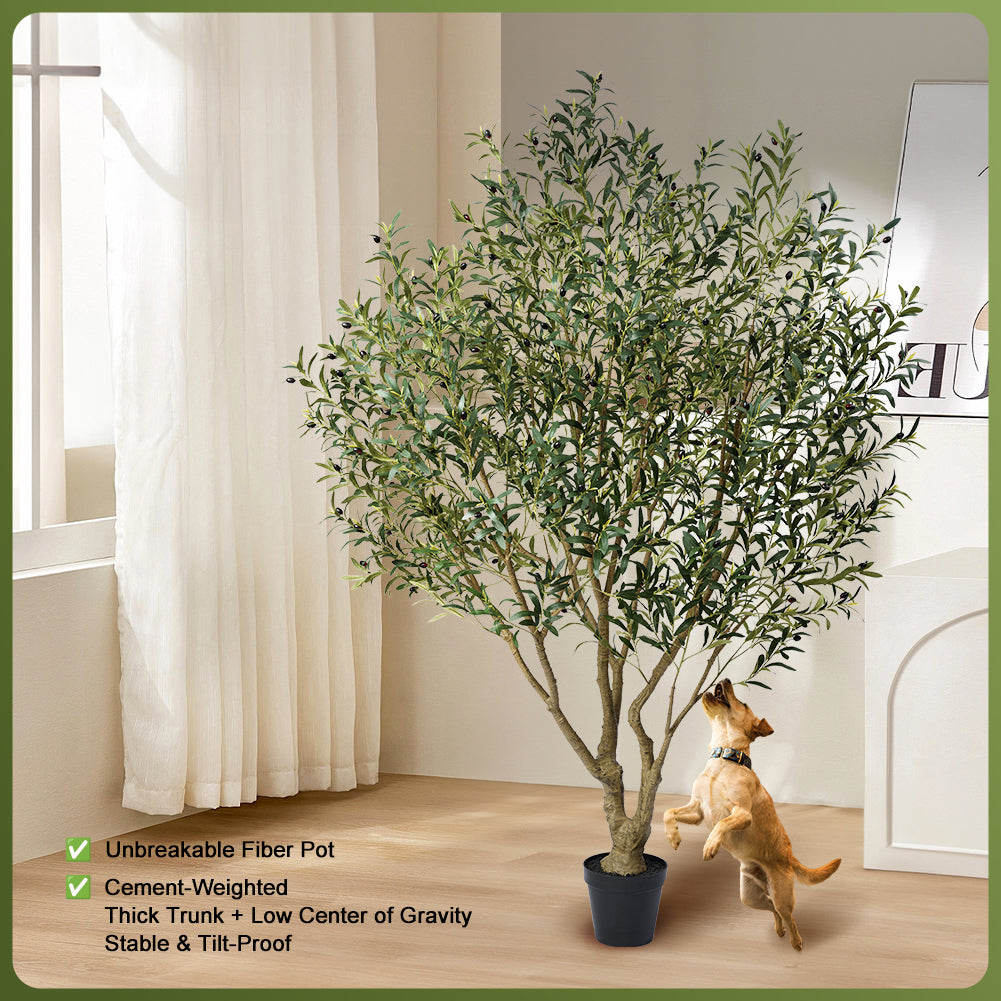 VeriNatural 6/7/8FT UV Resistant Artificial Olive Tree with Black Planter for Indoor & Outdoor (VN138)