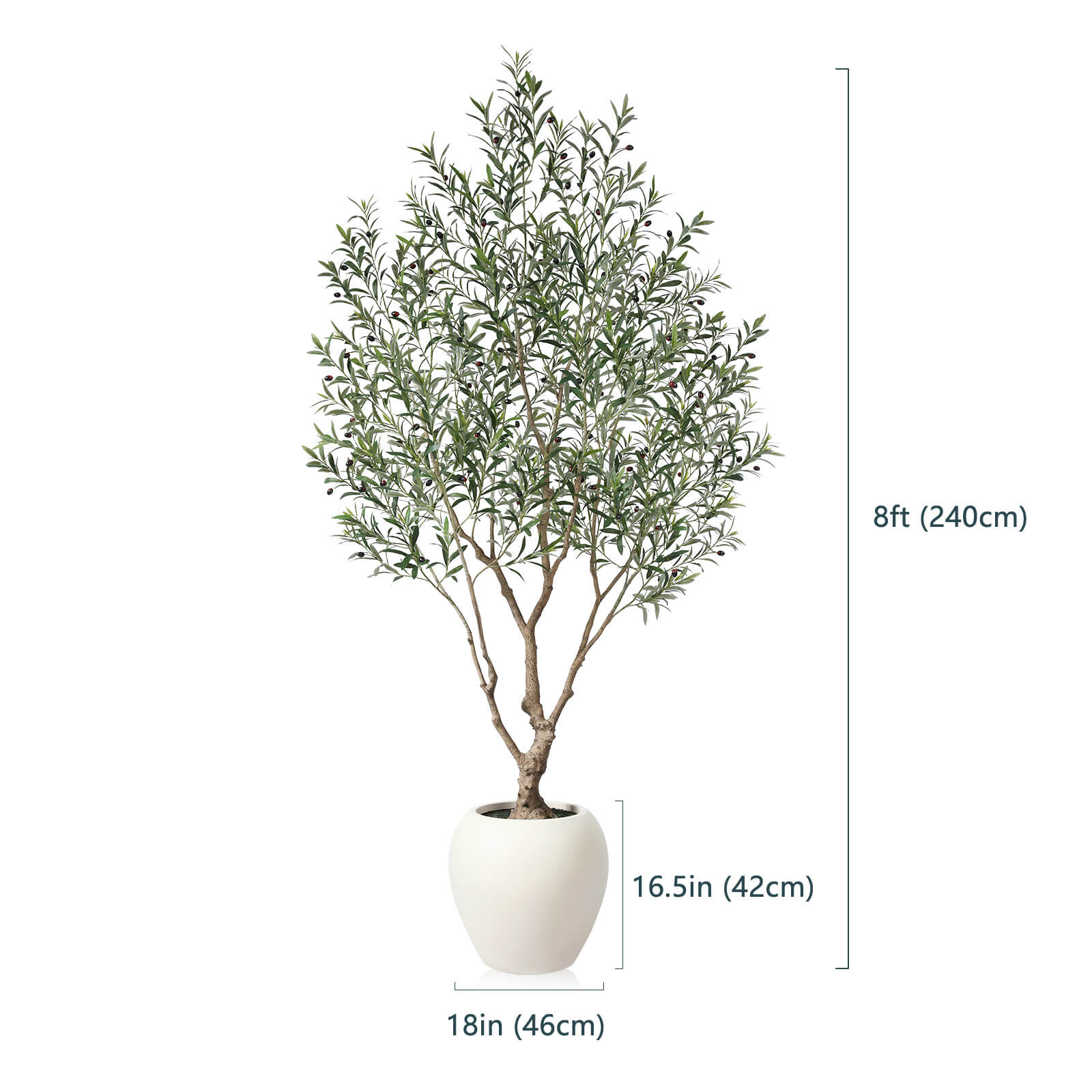 VeriNatural 8FT Artificial Olive Tree with Custom White Pot for Indoor