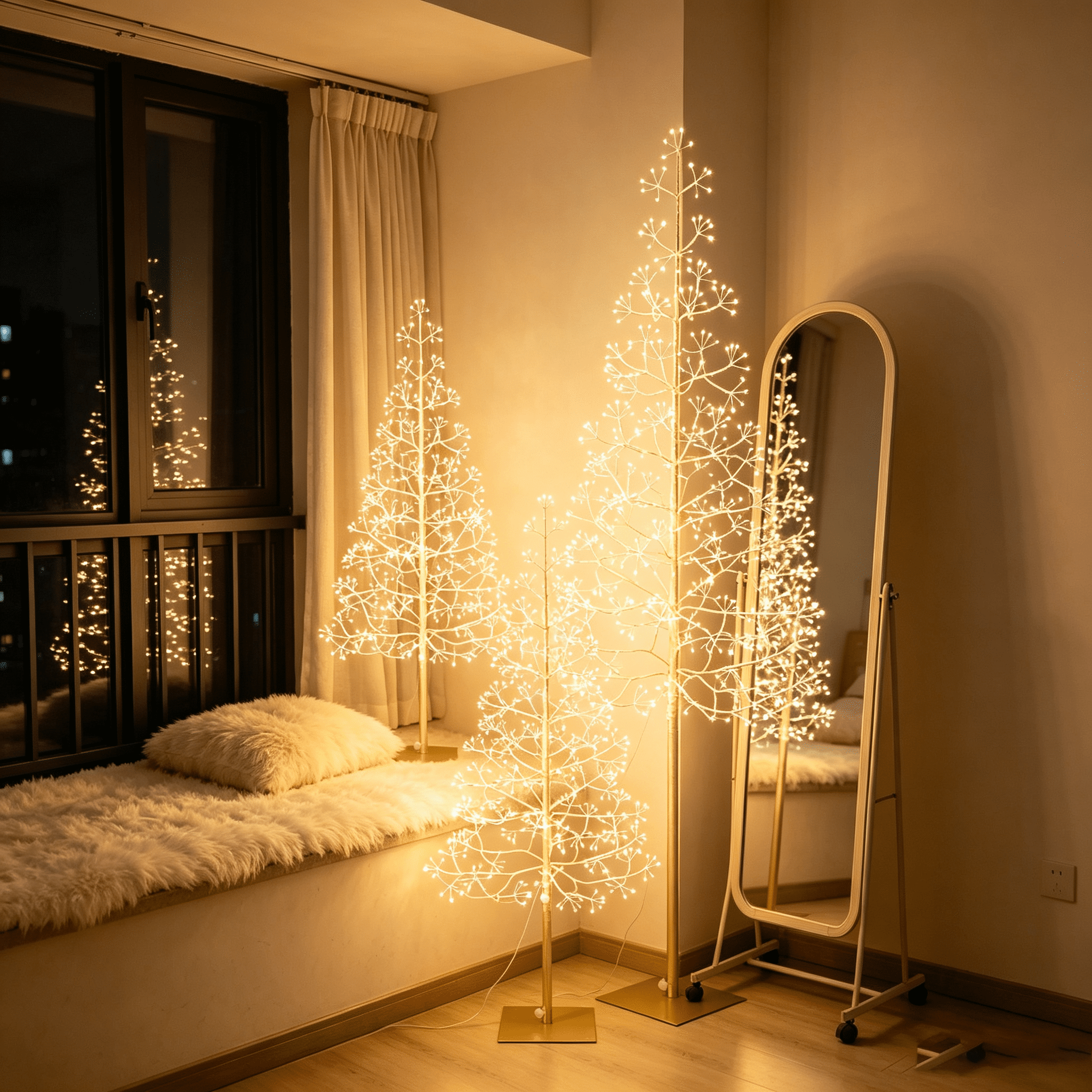DR.Planzen 3-Piece Pre-Lit Starburst Gold Artificial Christmas Tree Set| Slim Design, Metal Base, 4&5&6ft Indoor/Outdoor Holiday Decor