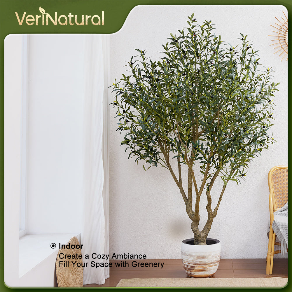 VeriNatural 6/7/8FT UV Resistant Artificial Olive Tree with Black Planter for Indoor & Outdoor (VN138)