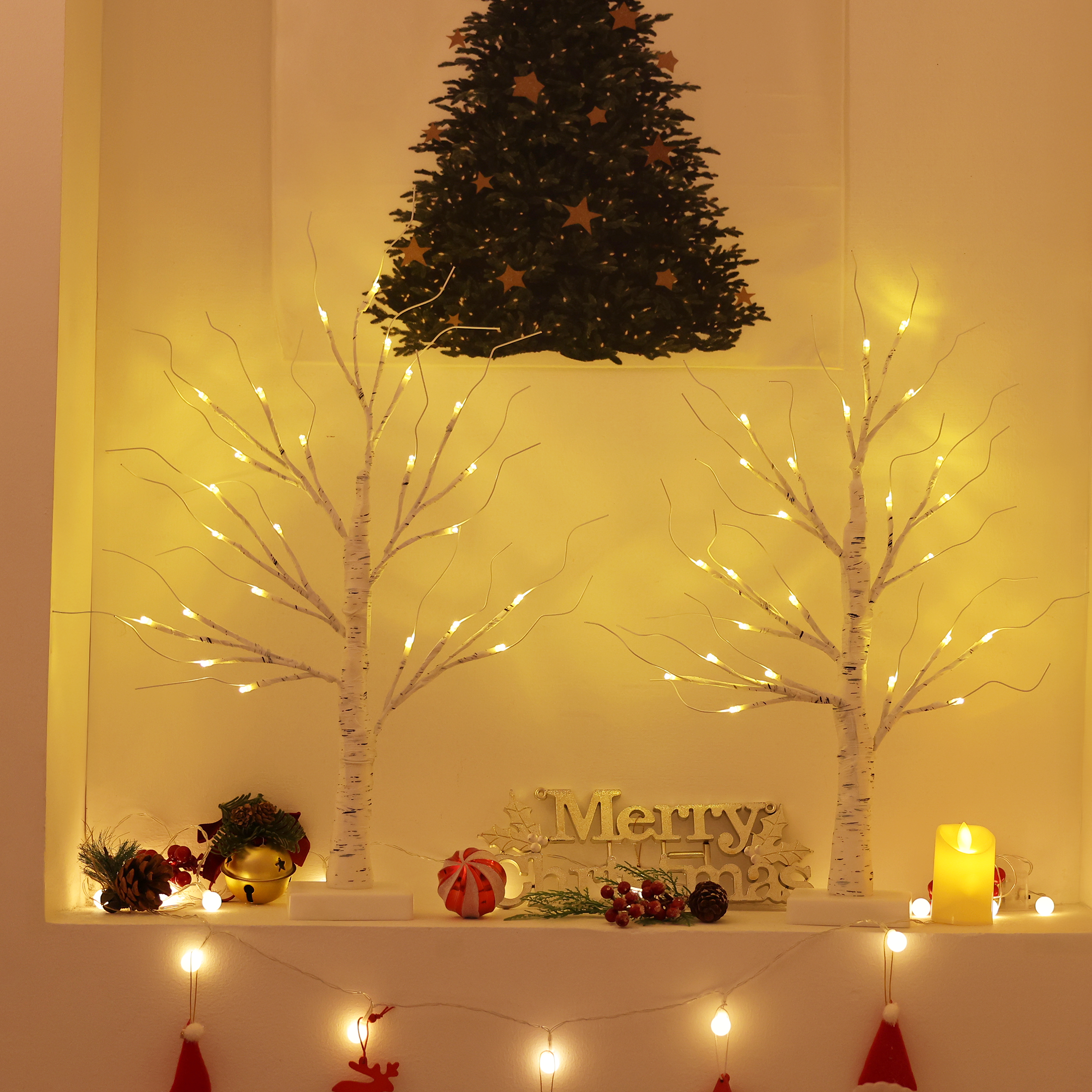 VeriNatural 2FT Lighted Birch Tree with LED Lights – USB Powered Christmas Decorations (2-Pack), Warm White Fairy Tree Lights for Indoor Holiday & Home Decor
