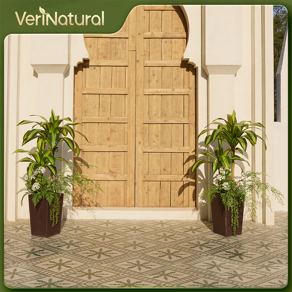 VeriNatural 4FT Mixed Fern and Dracaena Artificial Plants with Black Taper Planter for Indoor & Outdoor (1/2-Pack)(VN151)
