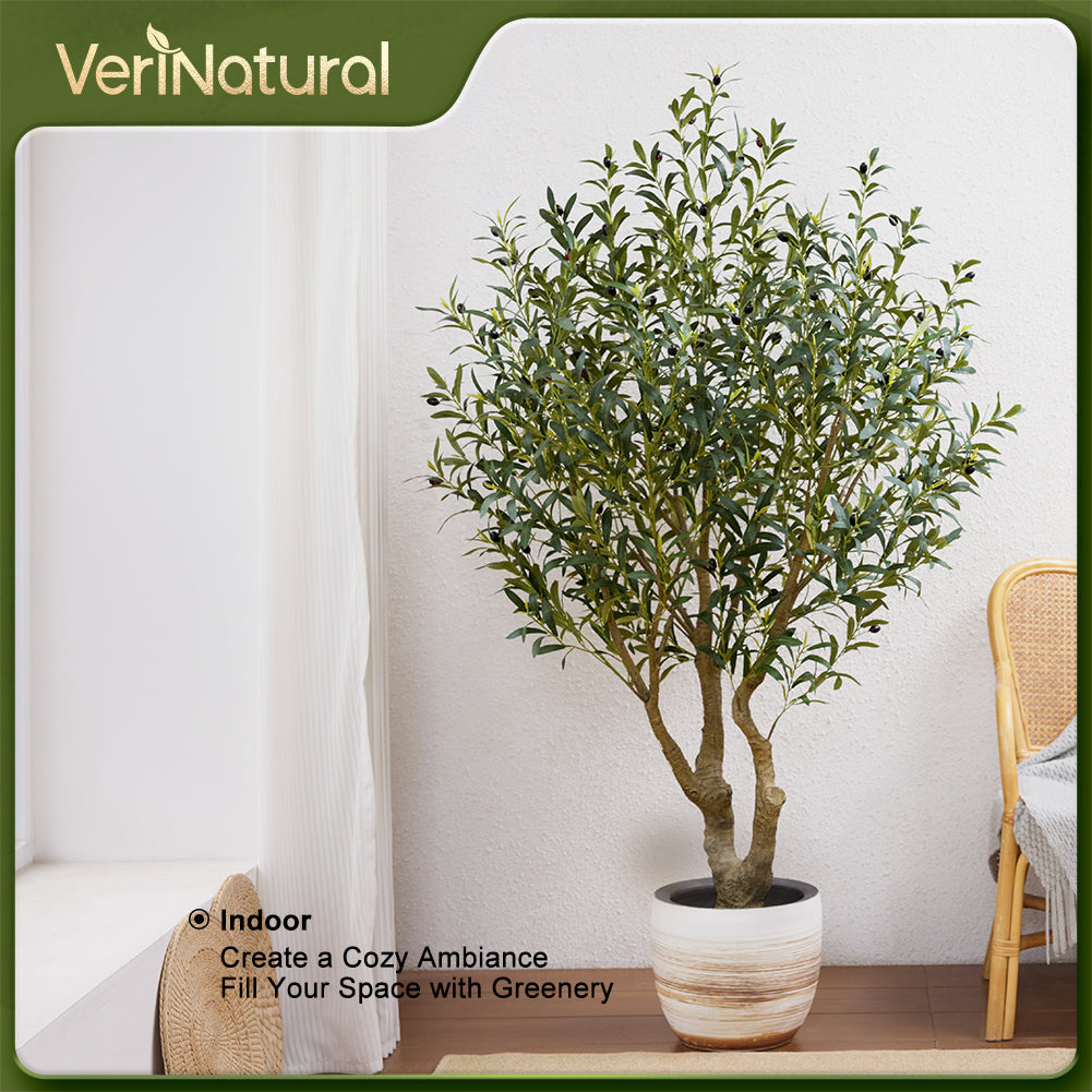 VeriNatural 6/7/8FT UV Resistant Artificial Olive Tree with Black Planter  for Indoor & Outdoor VN138