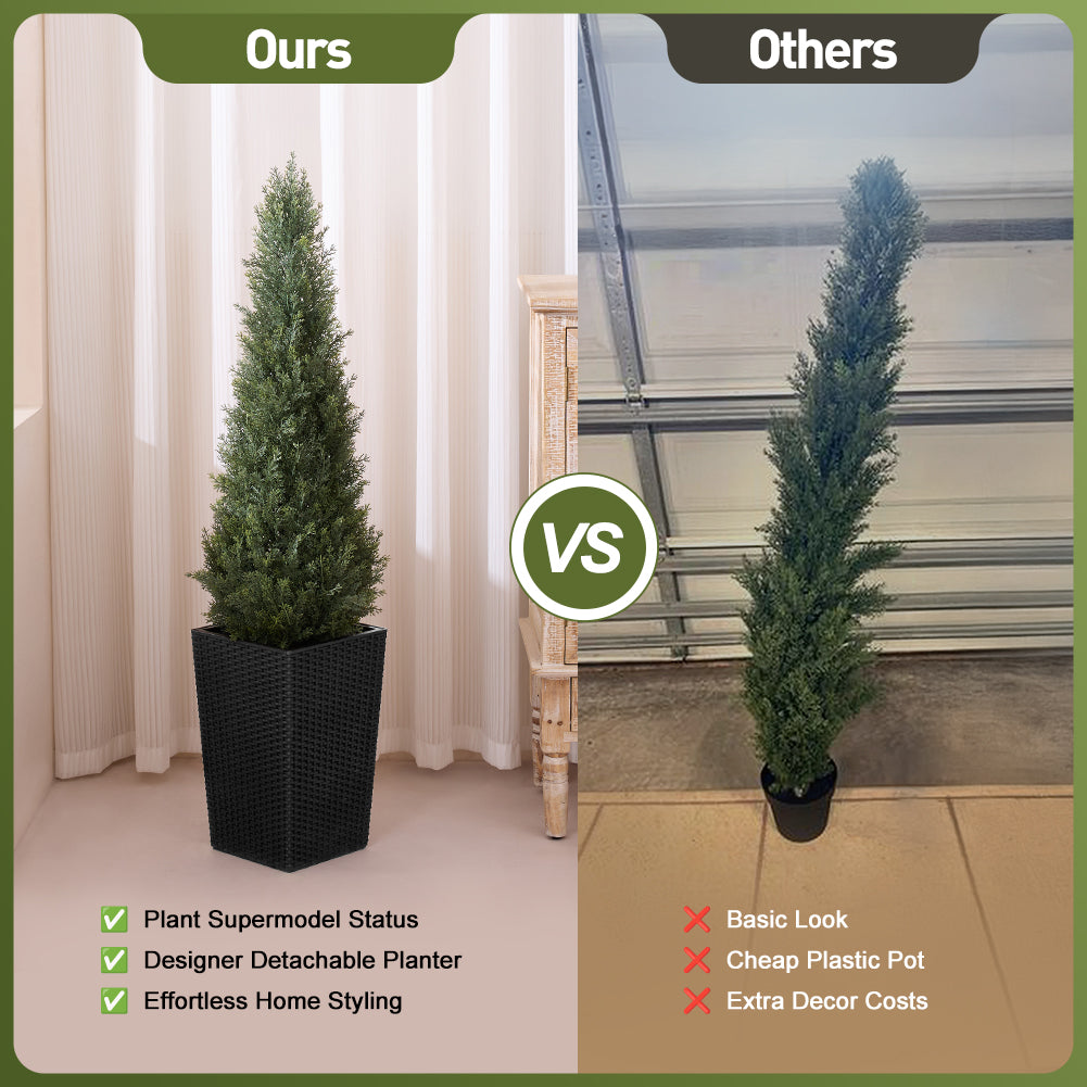 VeriNatural 4/5FT Artificial Cedar Tree with Black Taper Planter for Indoor & Outdoor(VN155)