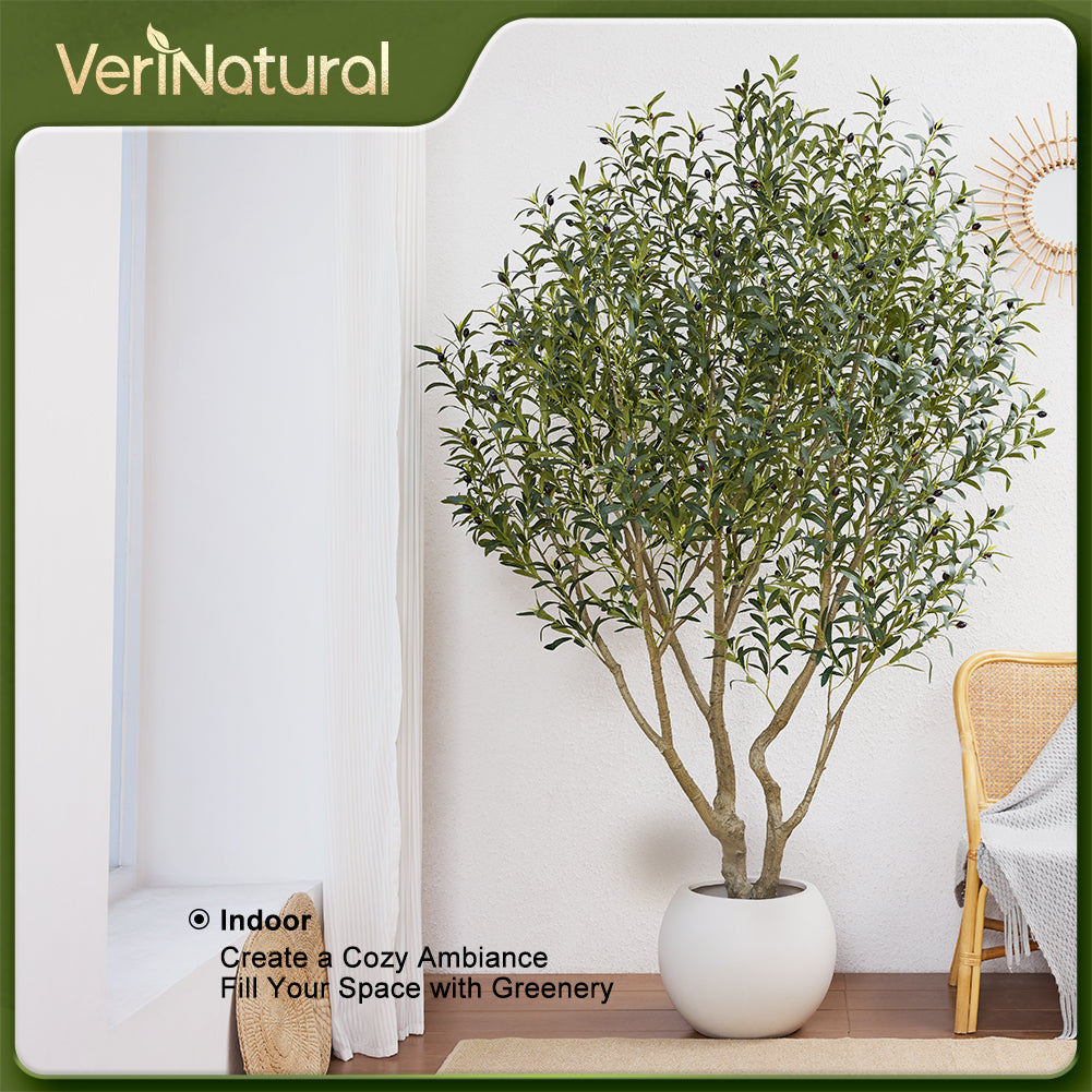 VeriNatural 6/7/8FT UV Resistant Artificial Olive Tree with Black Planter for Indoor & Outdoor (VN138)