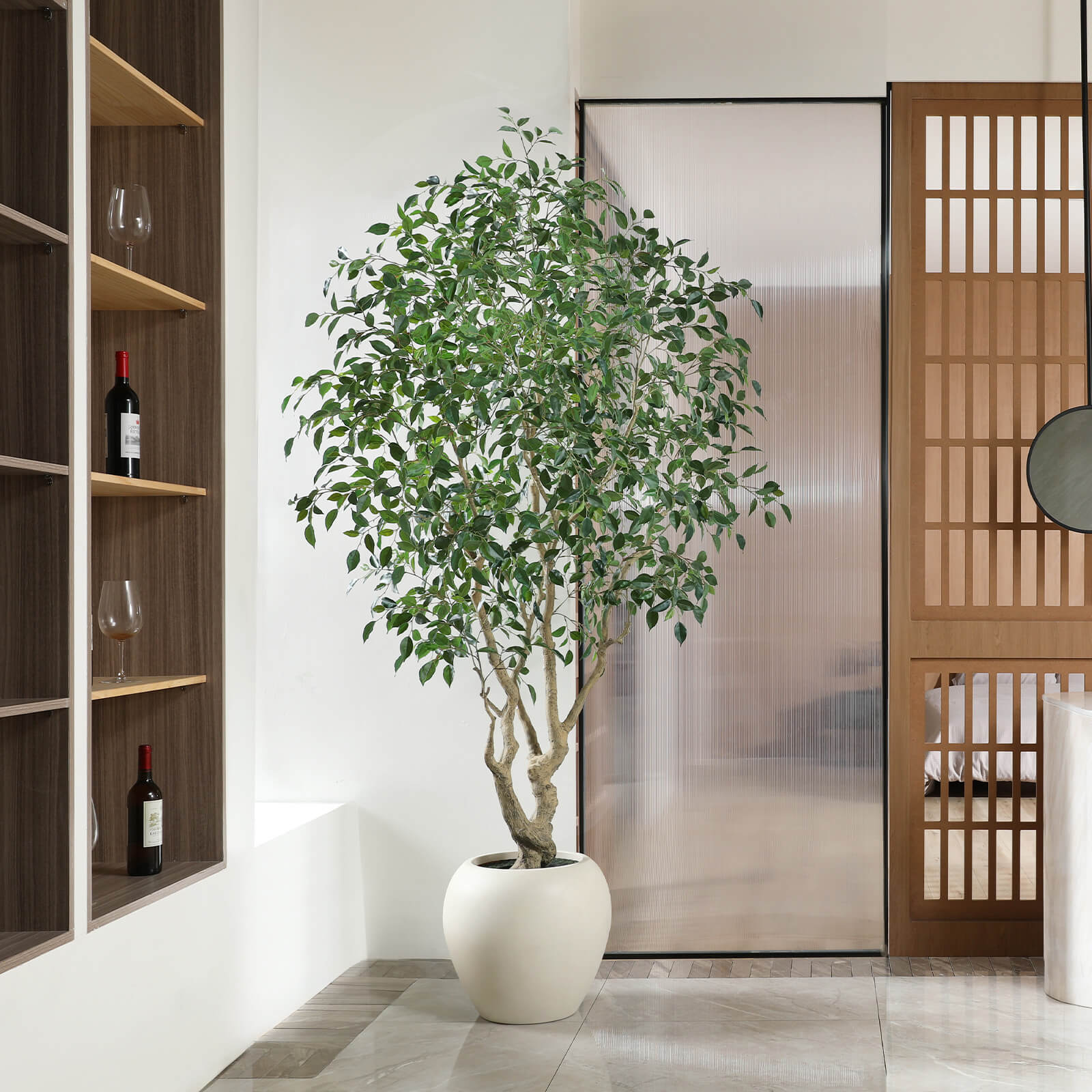 VeriNatural 8FT Artificial Ficus Tree with Custom White Pot for Indoor