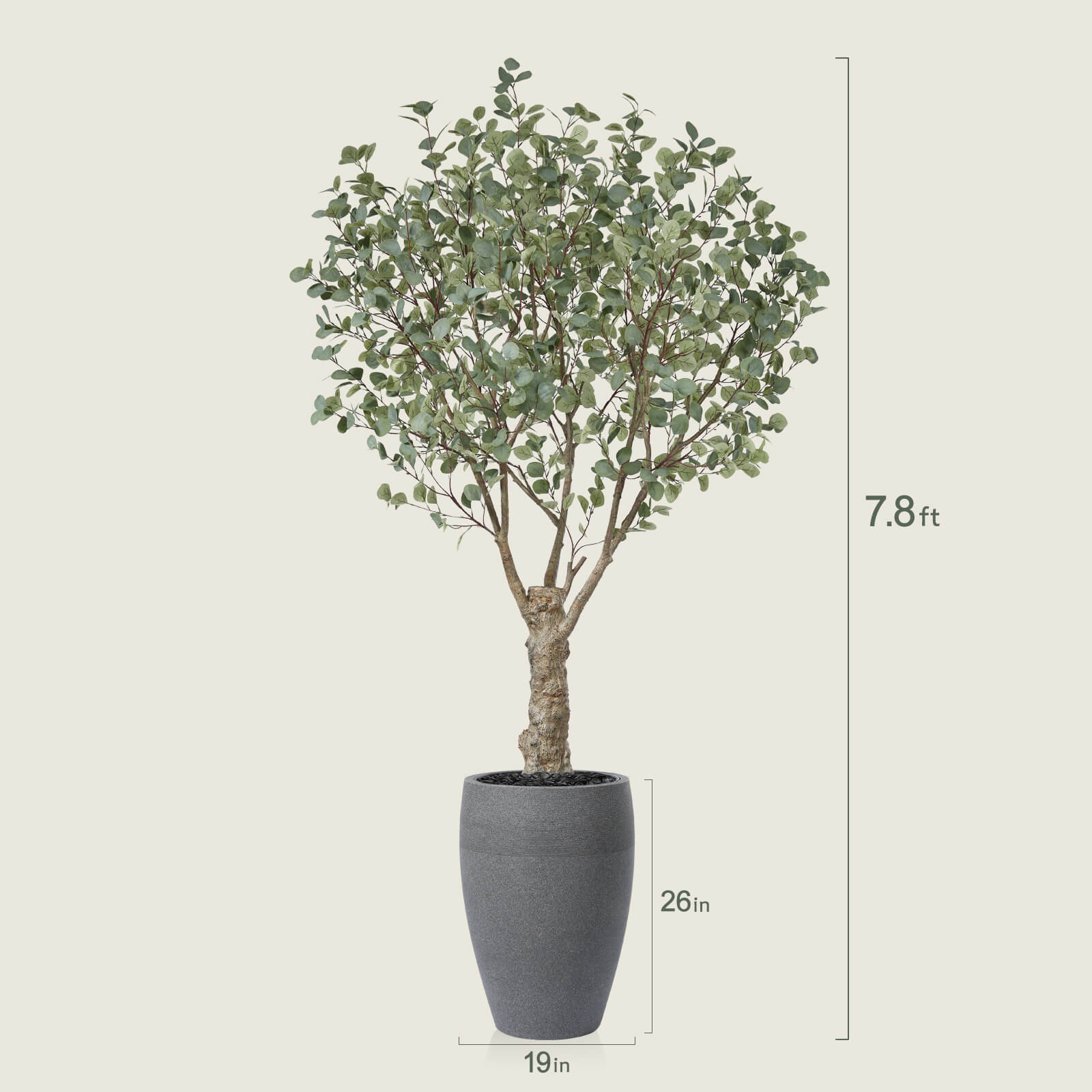 VeriNatural 8FT Artificial Eucalyptus with Gray Cylinder Planter for Indoor & Outdoor