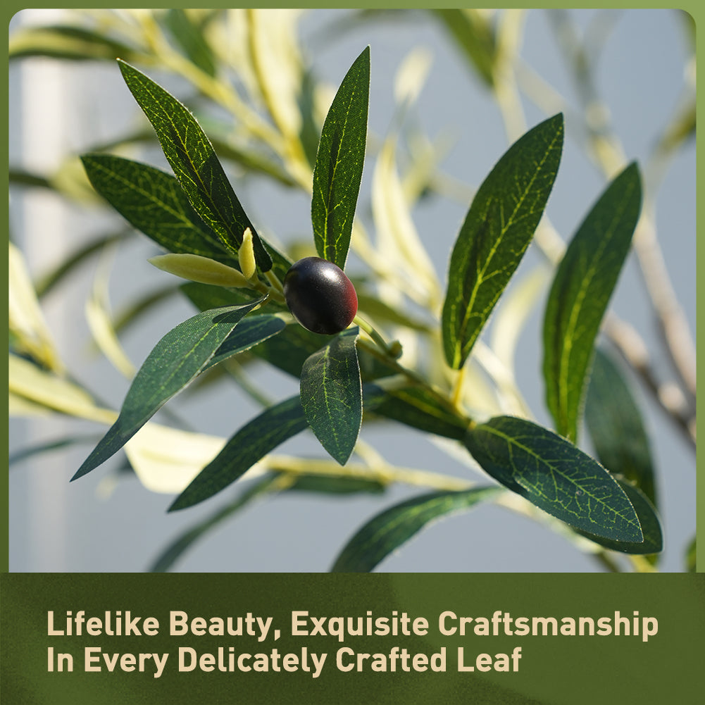 VeriNatural 6/7/8FT UV Resistant Artificial Olive Tree with Black Planter for Indoor & Outdoor (VN138)