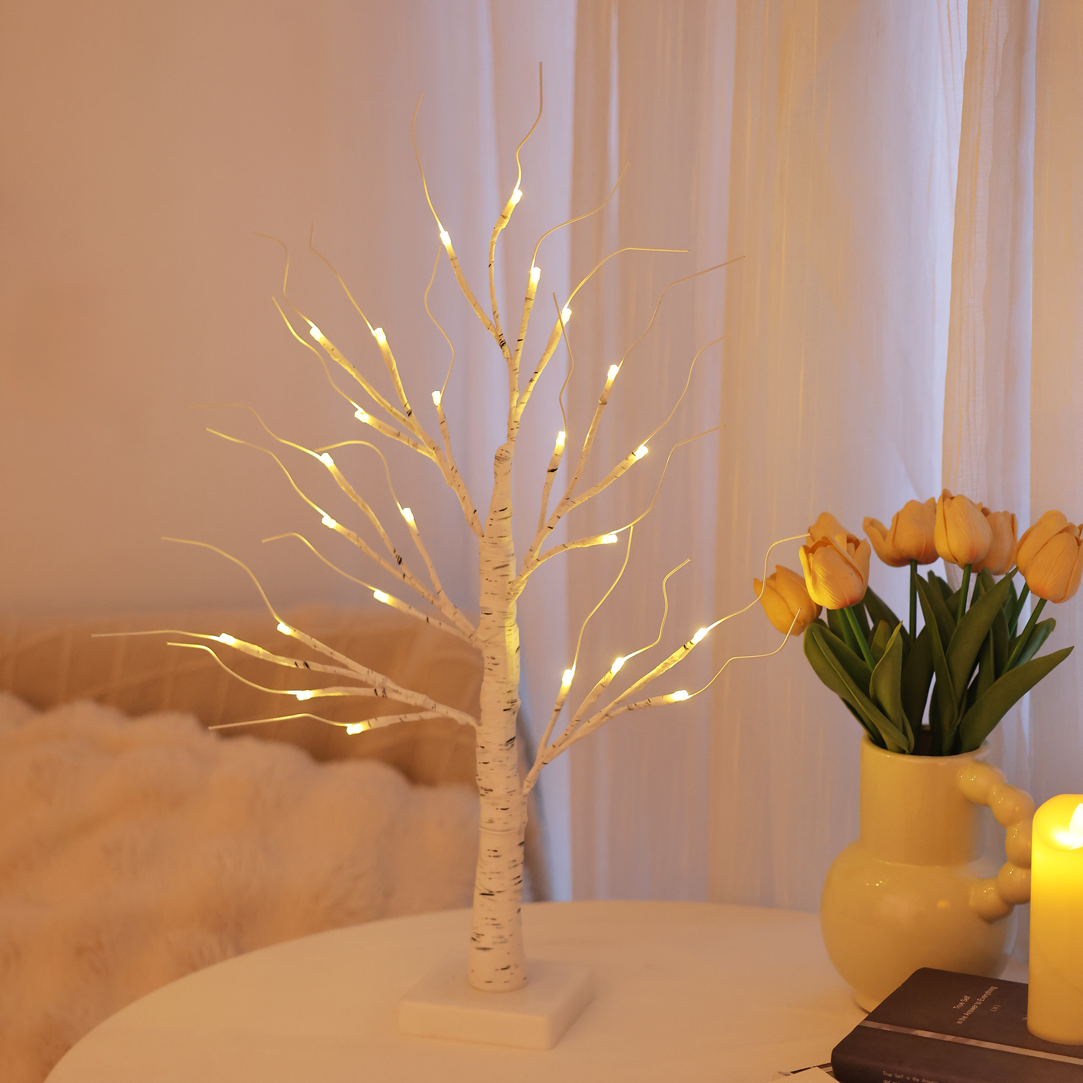 VeriNatural 2FT Lighted Birch Tree with LED Lights – USB Powered Christmas Decorations (2-Pack), Warm White Fairy Tree Lights for Indoor Holiday & Home Decor