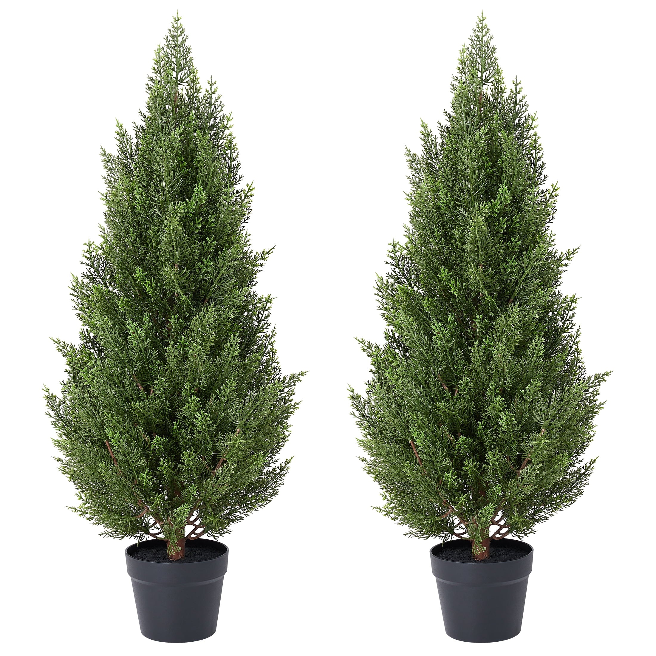 DR.Planzen 2 Pack 3ft Artificial Cedar Tree with Real Wood Trunk, Faux Silk Plant UV Resistant for Indoor Outdoor, Lifelike Fake Potted Tree for Home Office Decor