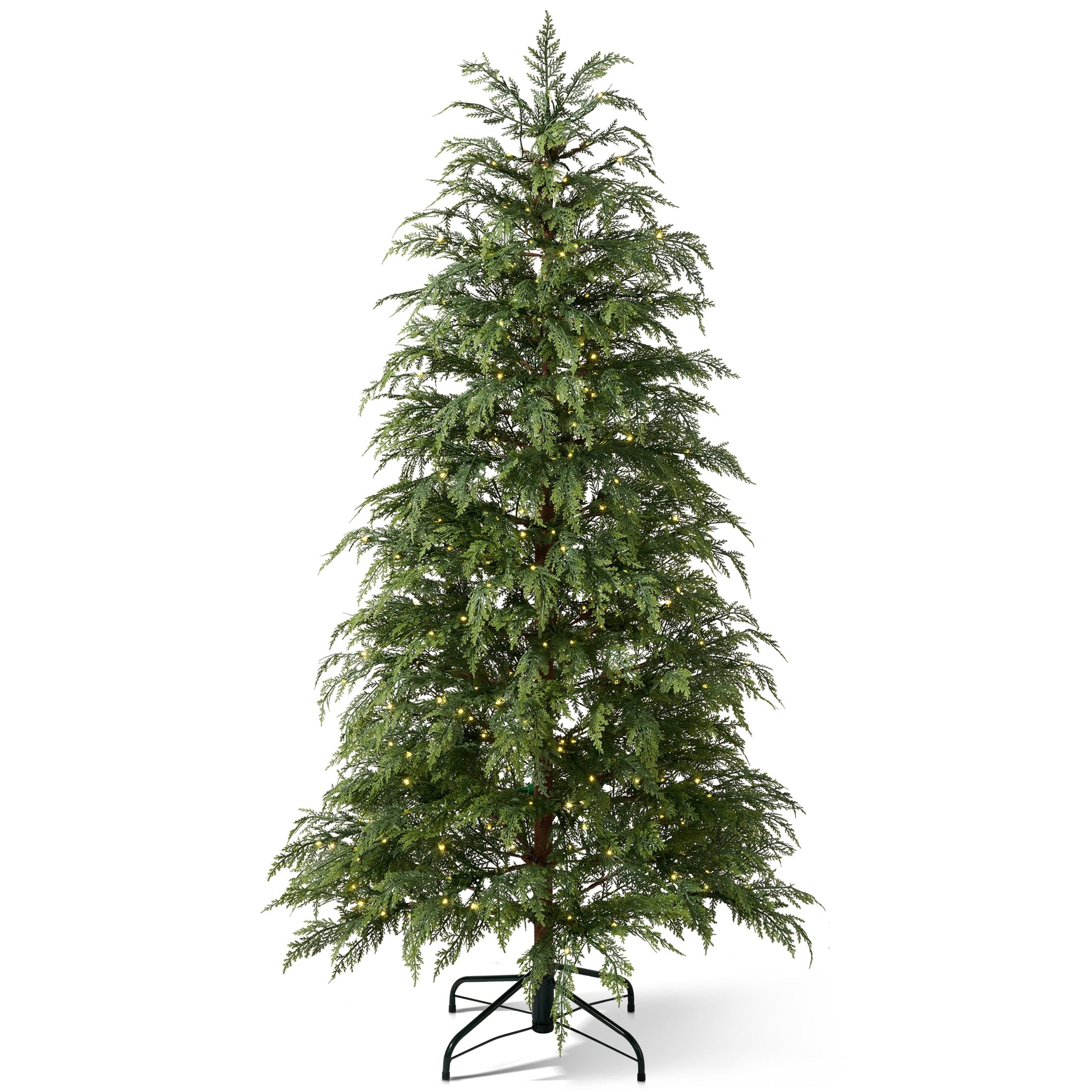 DR.Planzen 6' Pre-Lit Green Cypress Artificial Christmas Tree with 350 Warm White Twinkle LED Lights, Full-Bodied Xmas Tree with Metal Stand, Indoor Holiday Decoration