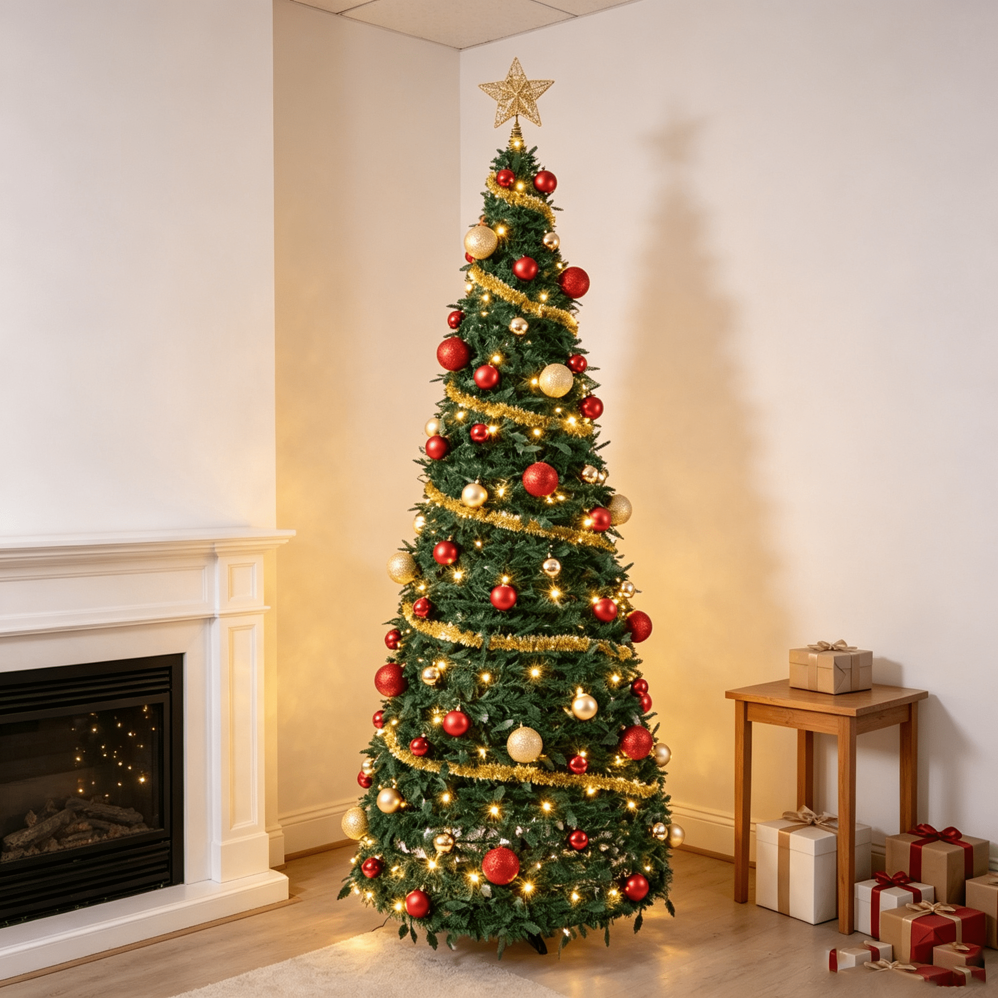 DR.Planzen 6ft Pop Up Christmas Tree with Red Ribbon, Pre-Decorated Artificial Xmas Tree with LED Lights, Foldable Collapsible with Plastic Base, Easy Assembly Holiday Decor