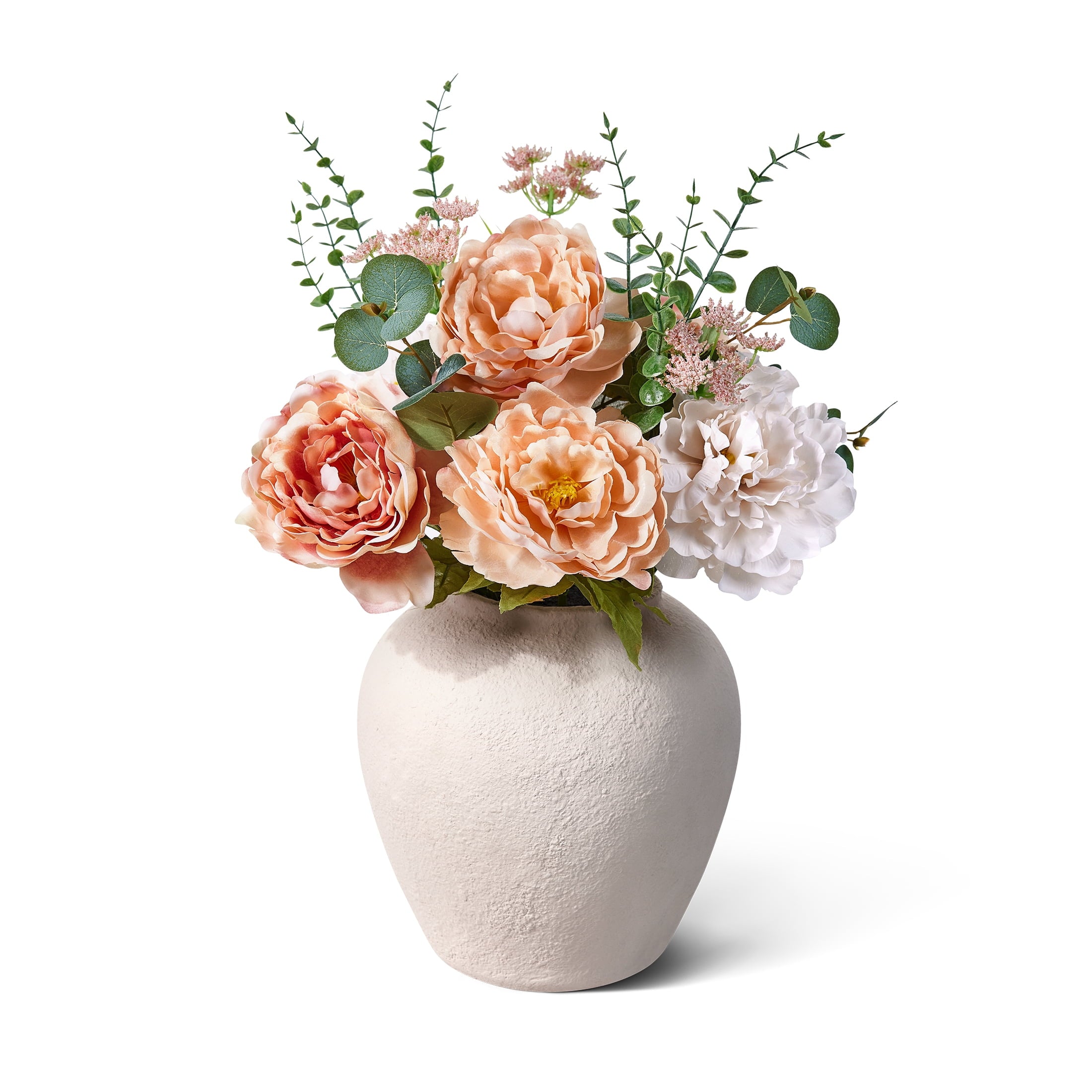 DR.Planzen 24in Artificial Peony Flowers Arrangement in Vase, Faux Peony Flower Bouquet - Realistic Mixed Floral Design - for Home Decor, Wedding Centerpiece