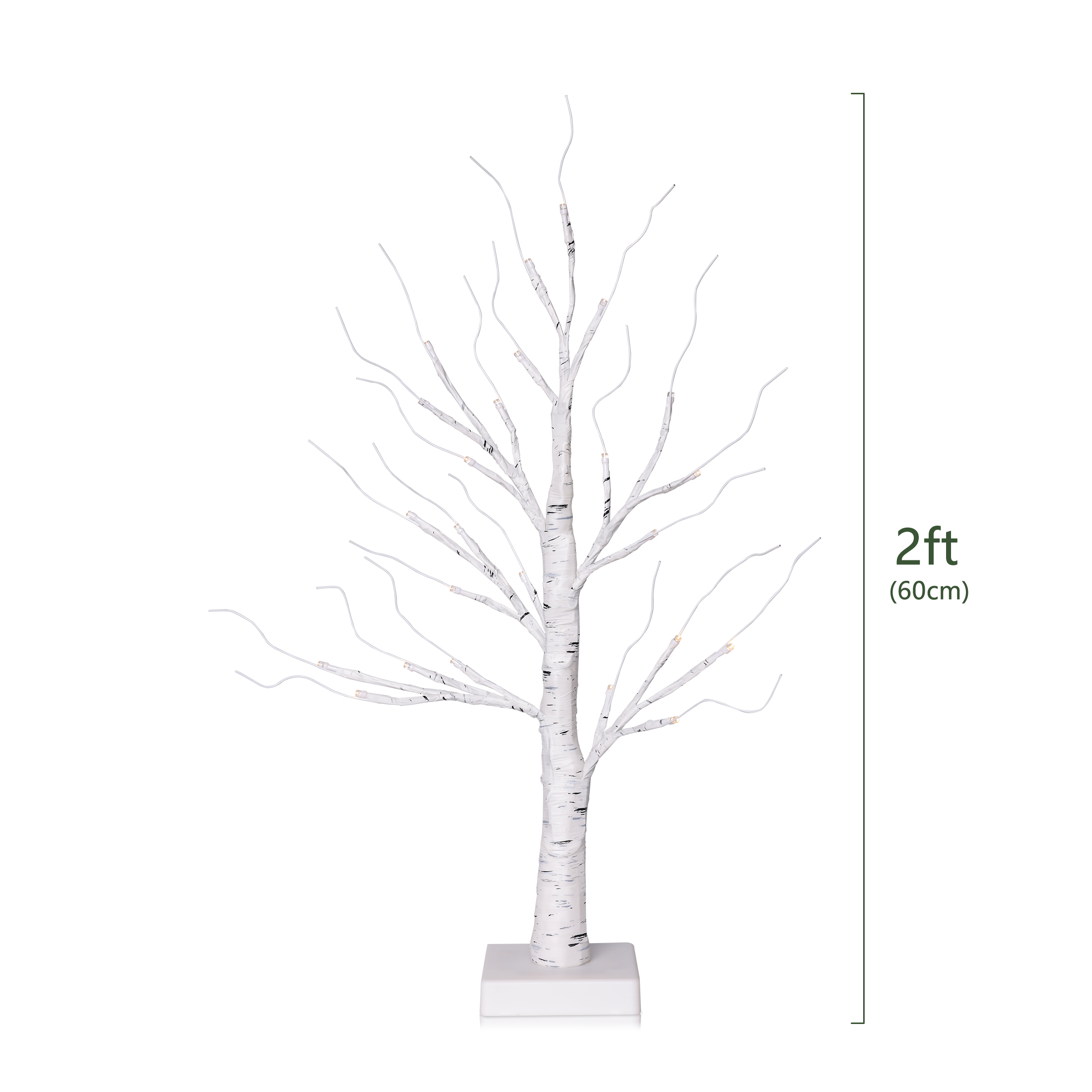 VeriNatural 2FT Lighted Birch Tree with LED Lights – USB Powered Christmas Decorations (2-Pack), Warm White Fairy Tree Lights for Indoor Holiday & Home Decor
