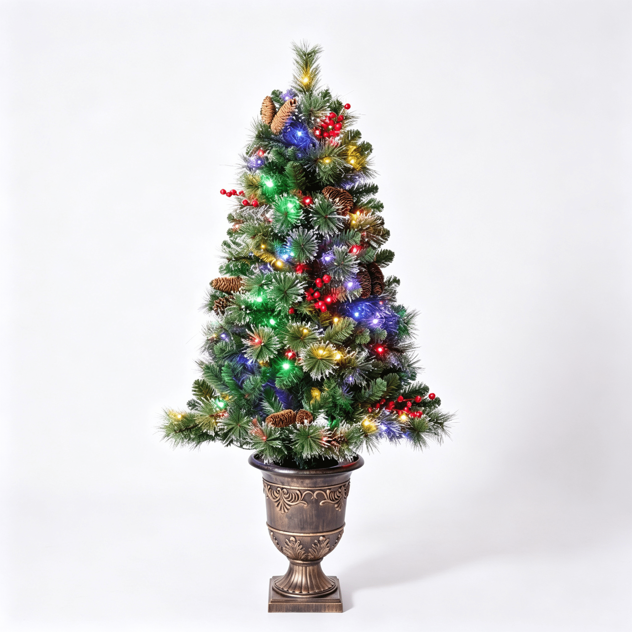 DR.Planzen 5ft Pencil Artificial Christmas Tree with Red Berries, Pine Cones & Flocked Branches, Pre-Decorated Slim Xmas Tree in Decorative Vase, Indoor Floor Holiday Decor, 2 Pack