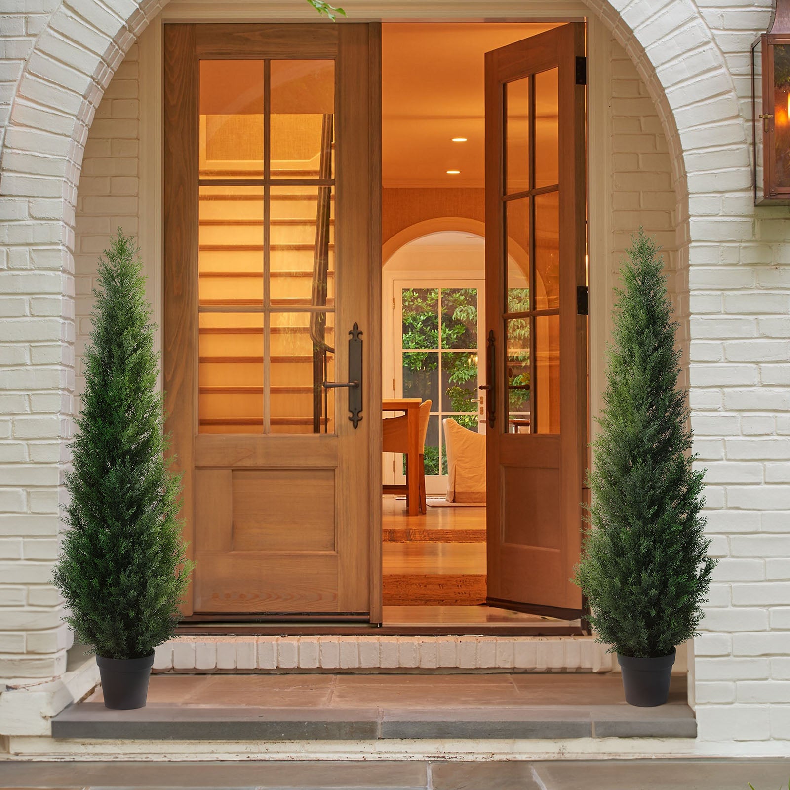 Set of 2 VeriNatural 3/4/5FT Fir Tree Christmas Decor, Artificial Cedar Trees for Home Porch Decor