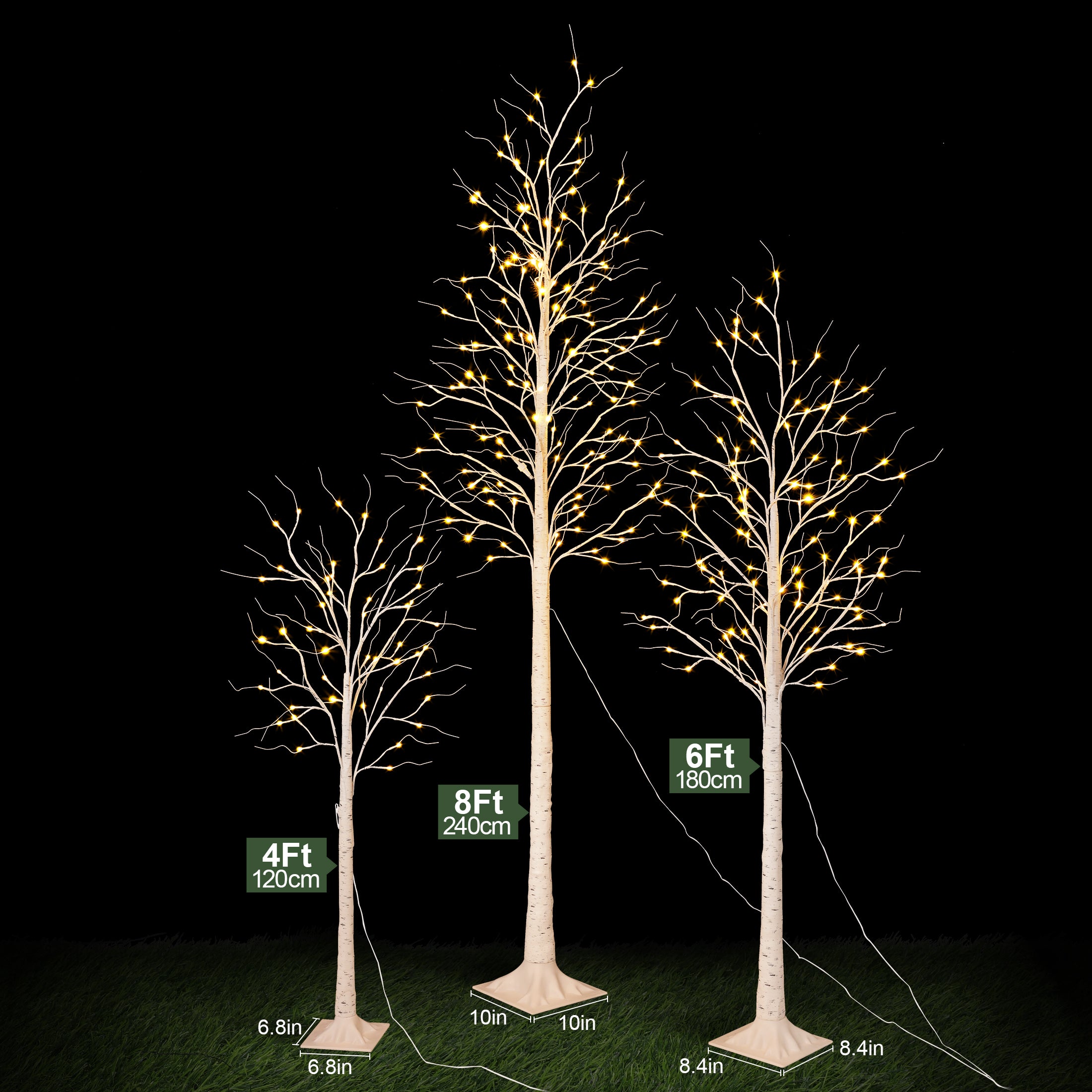 VeriNatural 3-Pack LED Birch Trees ✨ 4FT+6FT+8FT Pre-Lit Christmas Decor Set