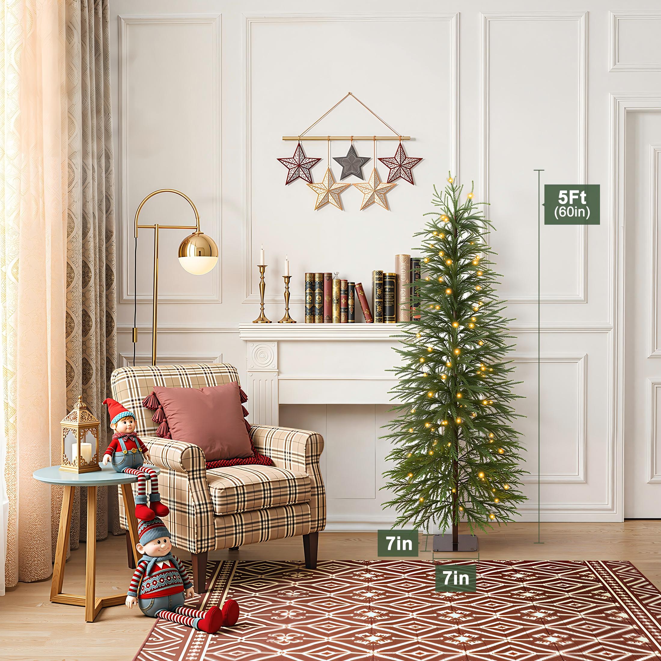 VeriNatural 5/6/7FT Artificial Green Cypress Christmas Tree, Full-Bodied Holiday Tree with Pre-Lit or Unlit Options, Metal Stand, Indoor Xmas Decor