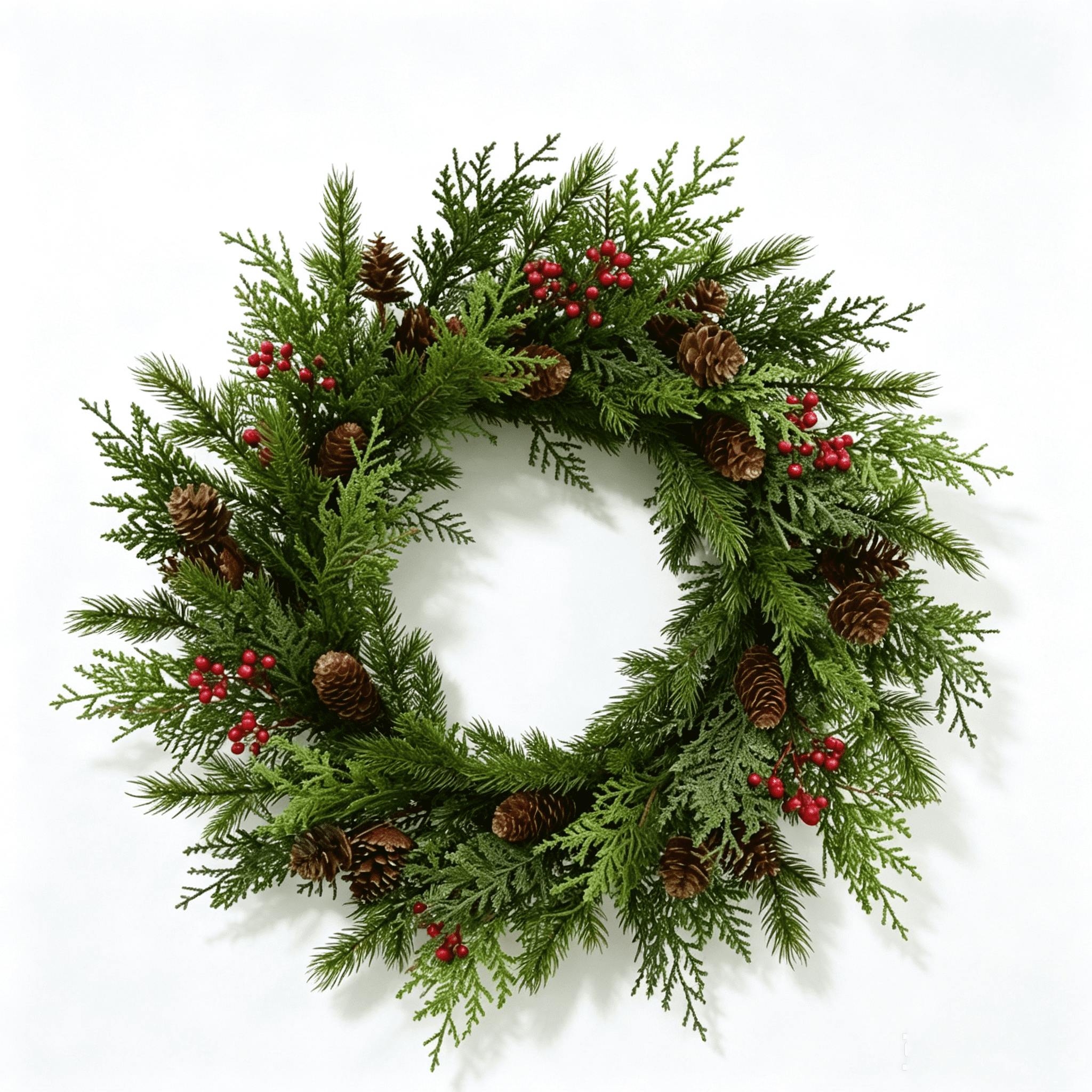 DR.Planzen 26" Artificial Pine & Berry Centerpiece in Brown Ring Base, Realistic PE Foliage with Red Berries & Pine Cones for Indoor Tabletop Holiday Decor