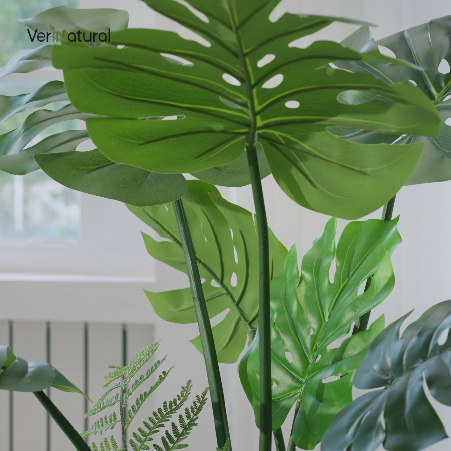 VeriNatural 4FT Mixed Fern and Monstera Deliciosa Artificial Plants with Black Taper Planter for Indoor & Outdoor (VN150)