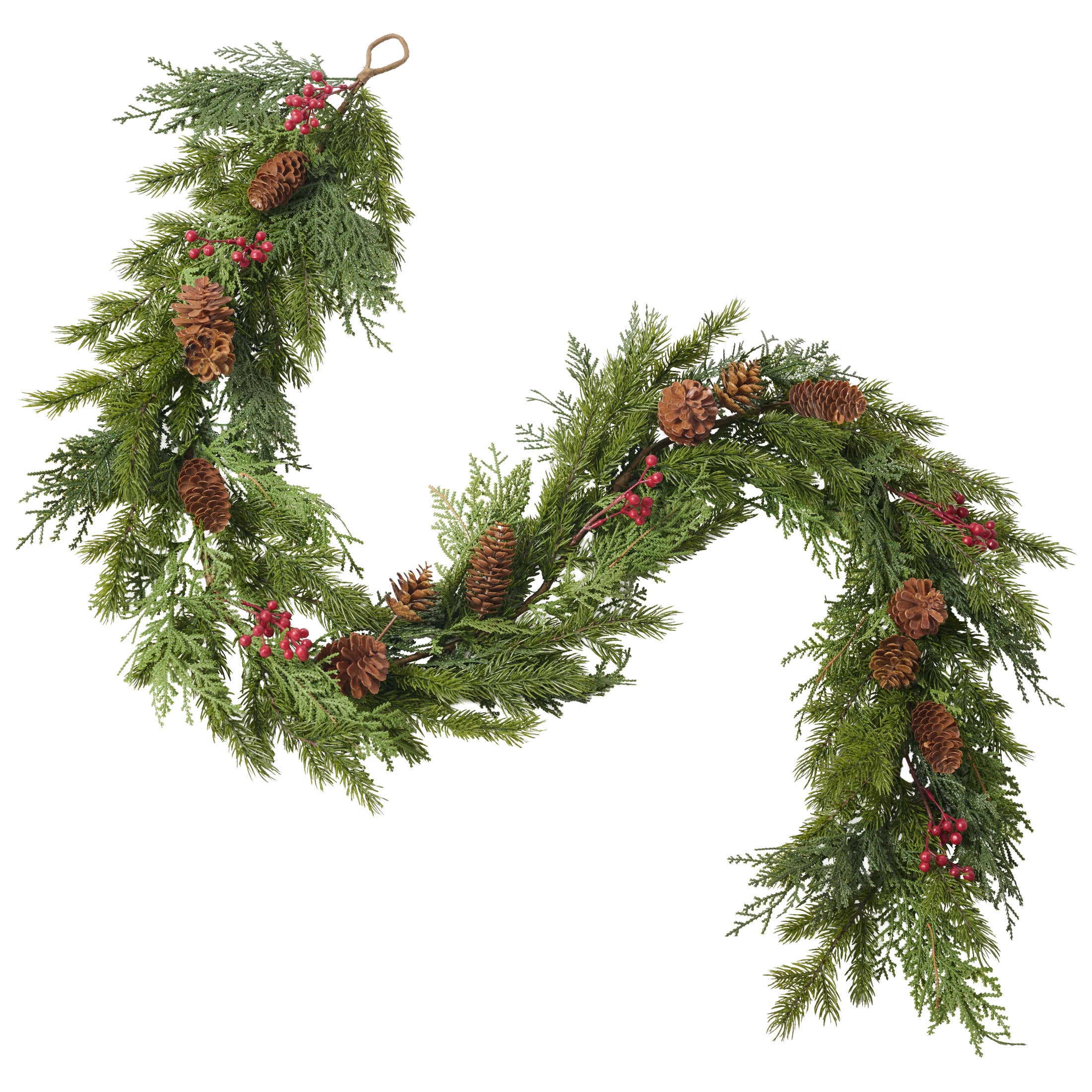 VeriNatural 1-Pack / 2-Pack 6FT Artificial Pine & Berry Foliage Spray with Red Cones – Flexible Greenery Garland for DIY Christmas Tree Filler, Wreaths & Vase Decor