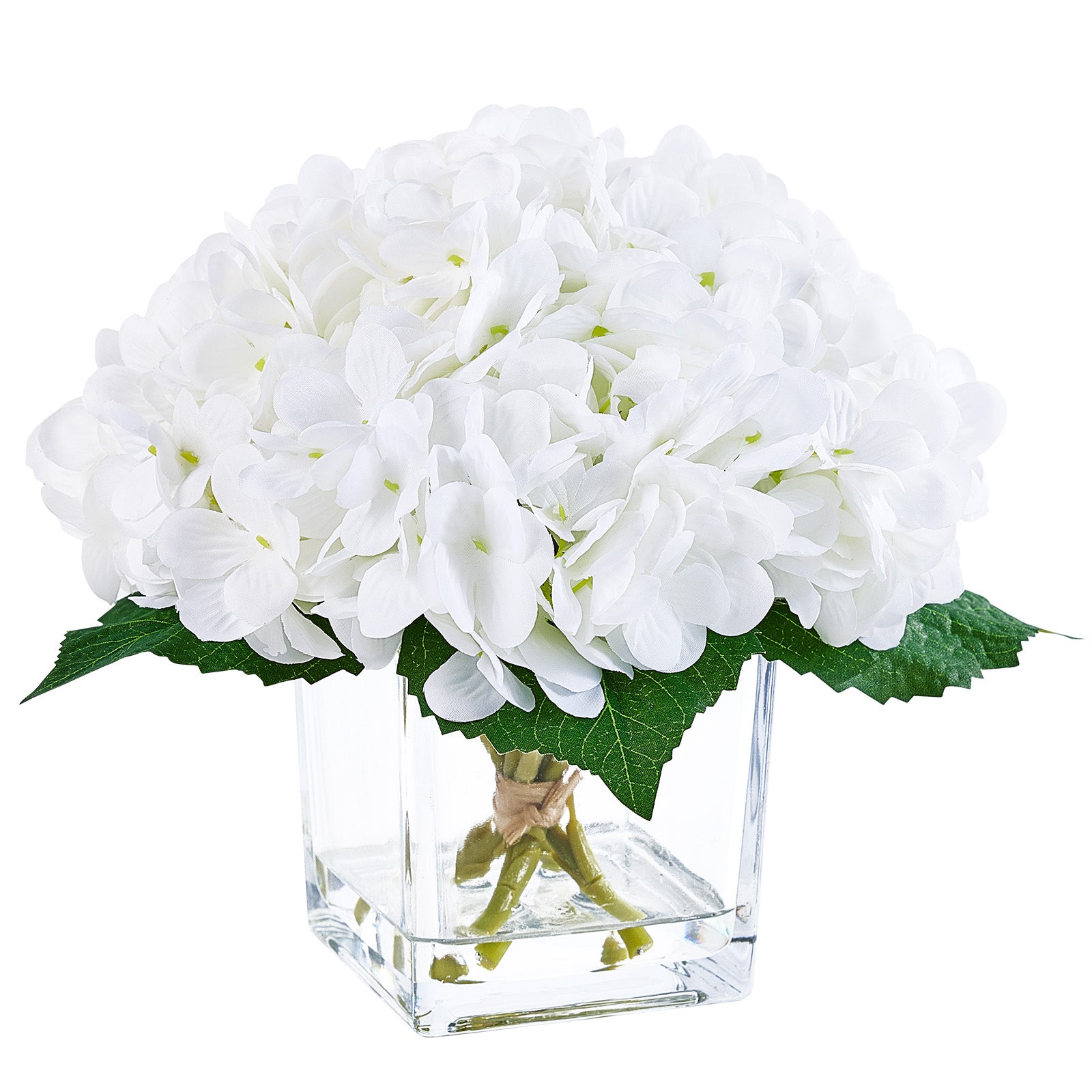 VeriNatural White Artificial Hydrangea in Vase – Realistic Silk Flowers with Faux Water, Perfect Home, Office & Wedding Decor