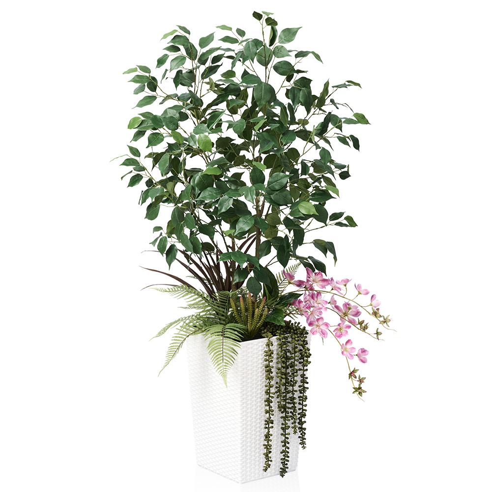 VeriNatural 4FT Mixed Fern and Ficus Artificial Plants with Black Taper Planter for Indoor & Outdoor（VN147）