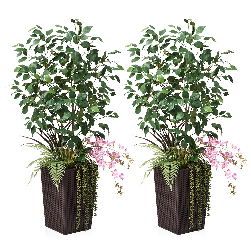 VeriNatural 4FT Mixed Fern and Ficus Artificial Plants with Black Taper Planter for Indoor & Outdoor（VN147）
