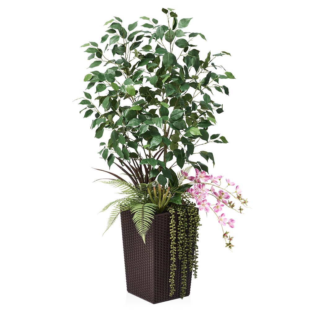 VeriNatural 4FT Mixed Fern and Ficus Artificial Plants with Black Taper Planter for Indoor & Outdoor（VN147）