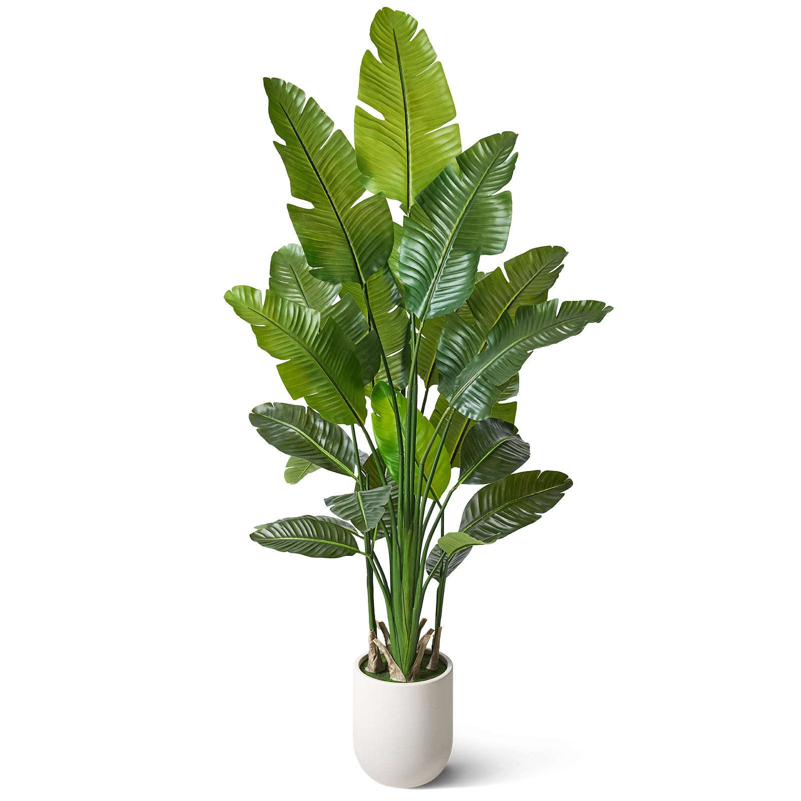 VeriNatural 6/7/8FT Artificial Bird of Paradise Tree Indoor, Large Faux Tropical Palm Plant with Realistic Trunks &  White Planter, Tall Fake Palm Tree for Living Room, Office & Home Decor (VN302)