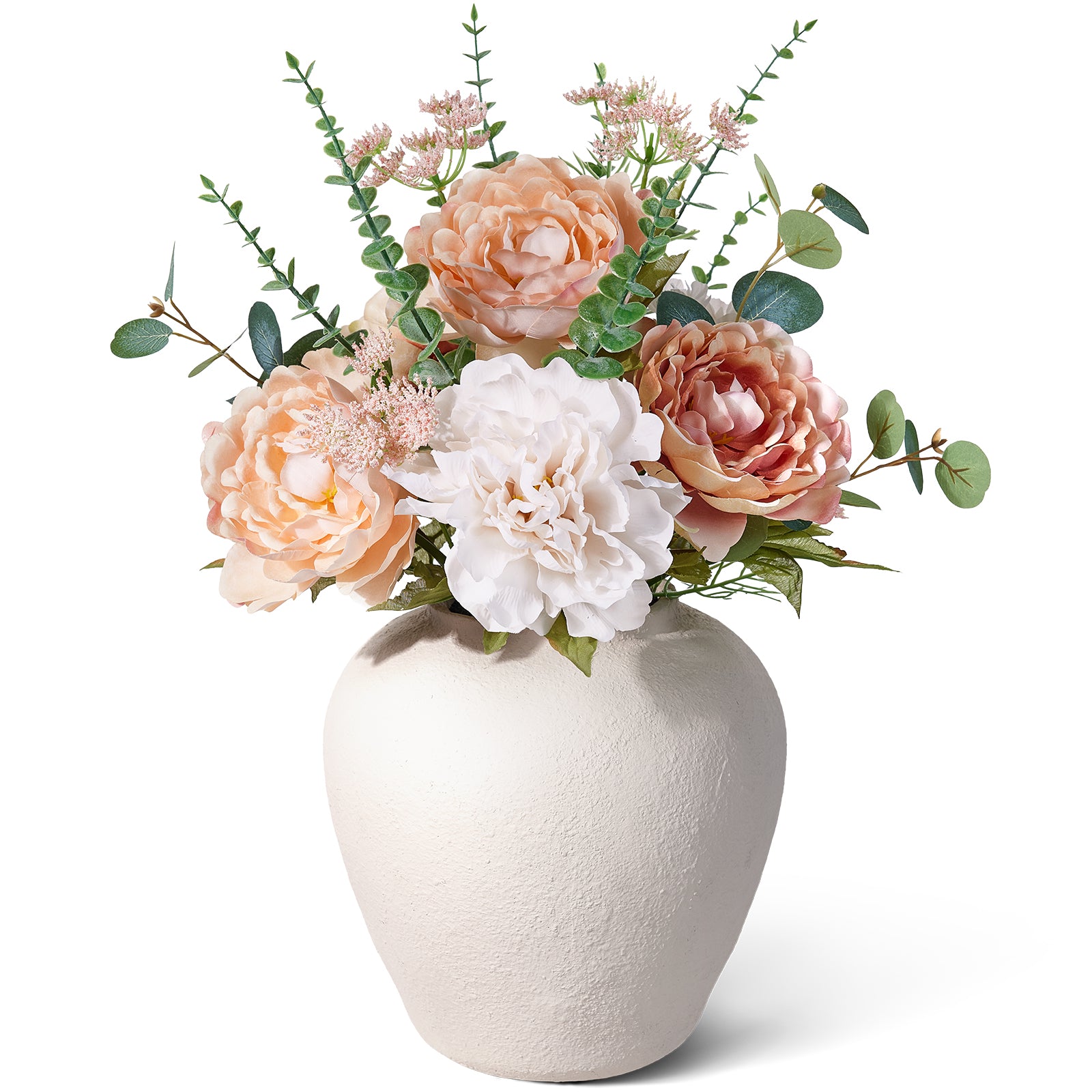 VeriNatural 24” Faux Peony Arrangement in MgO Vase – Luxury Table Centerpiece