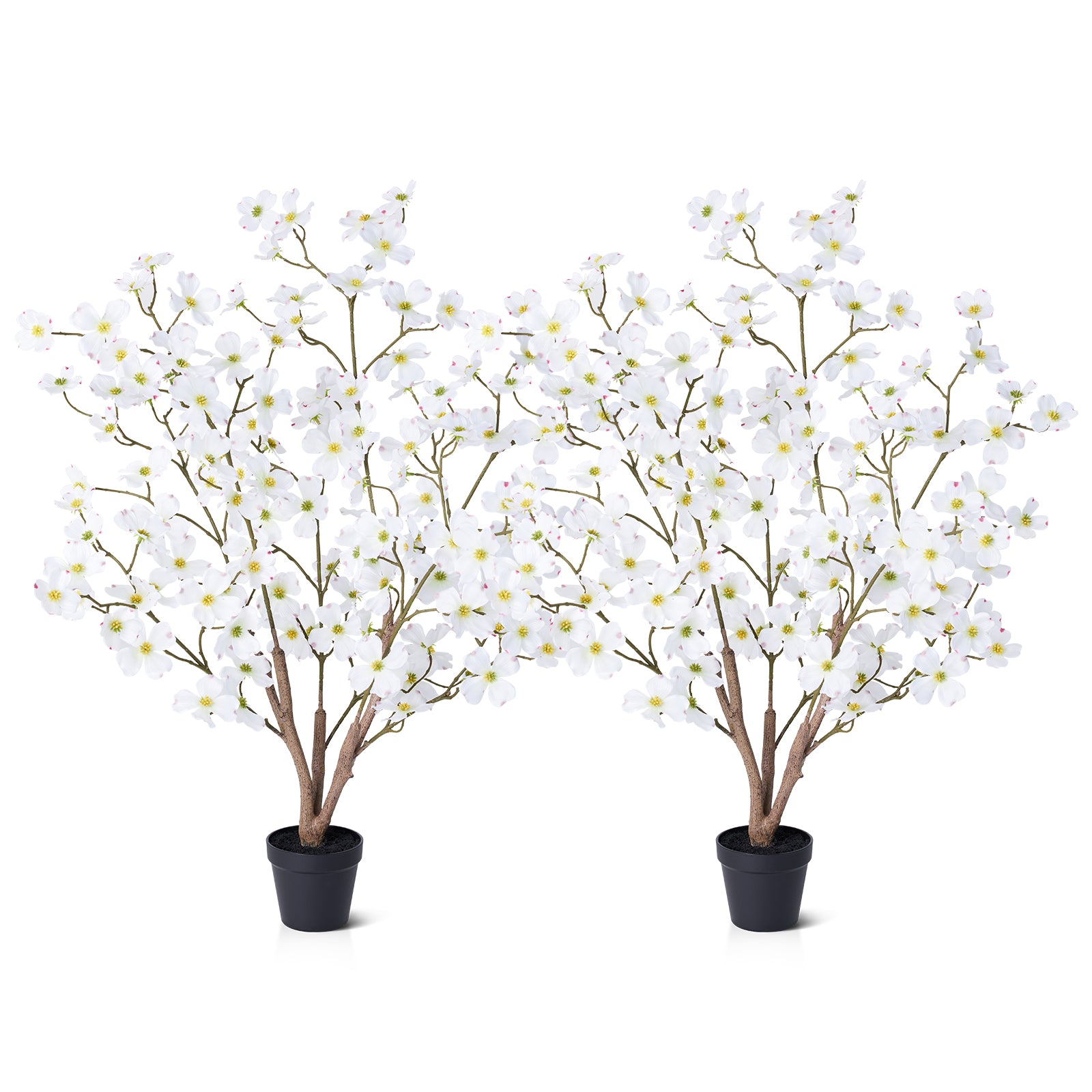 VeriNatural 2-Pack Artificial Dogwood Flower Tree 3/4FT, Faux Silk Flower Trees in Pot for Indoor Decor