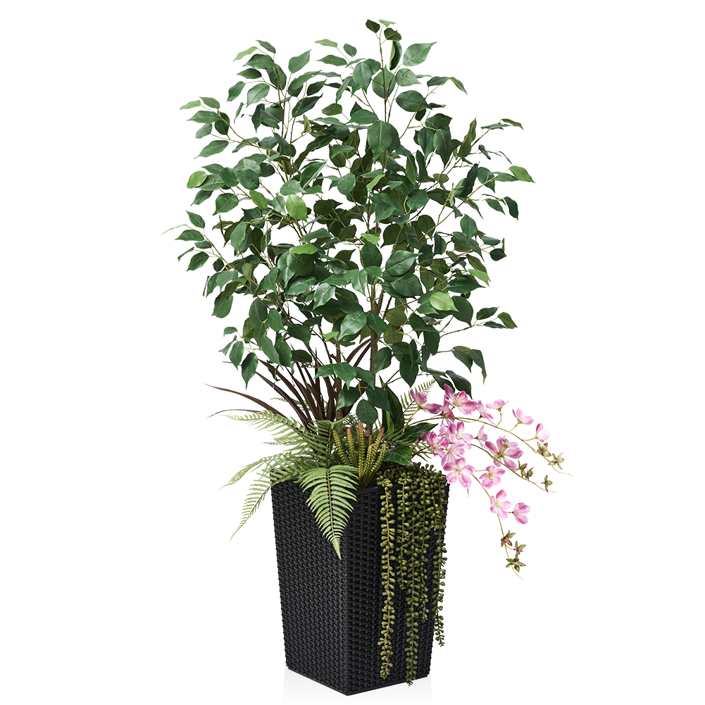 VeriNatural 4FT Mixed Fern and Ficus Artificial Plants with Black Taper Planter for Indoor & Outdoor（VN147）